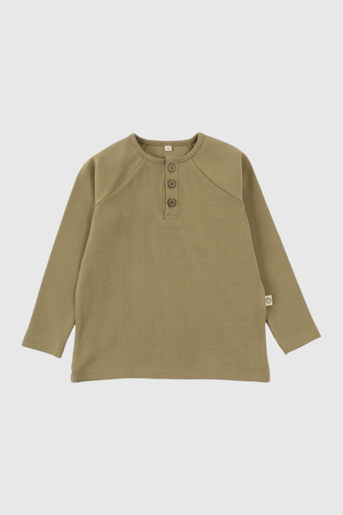 Organic Cotton Ribbed Longsleeve Sweatshirt - Khaki