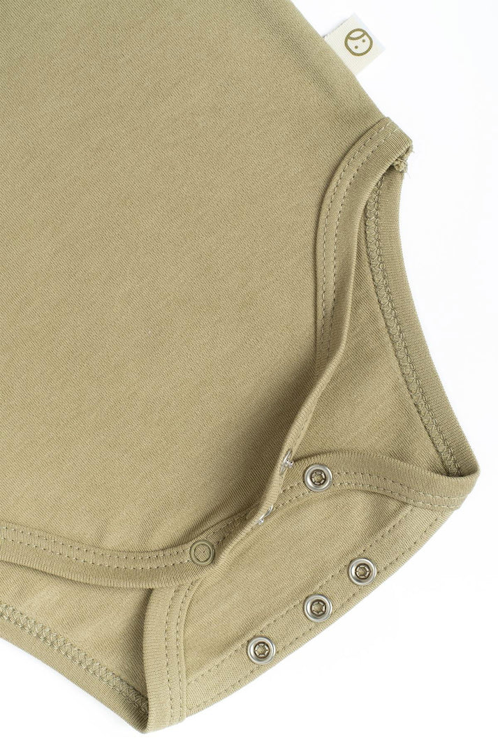 Organic Cotton Long Sleeve Bodysuit with Snaps - Khaki | Soft & Easy to Wear