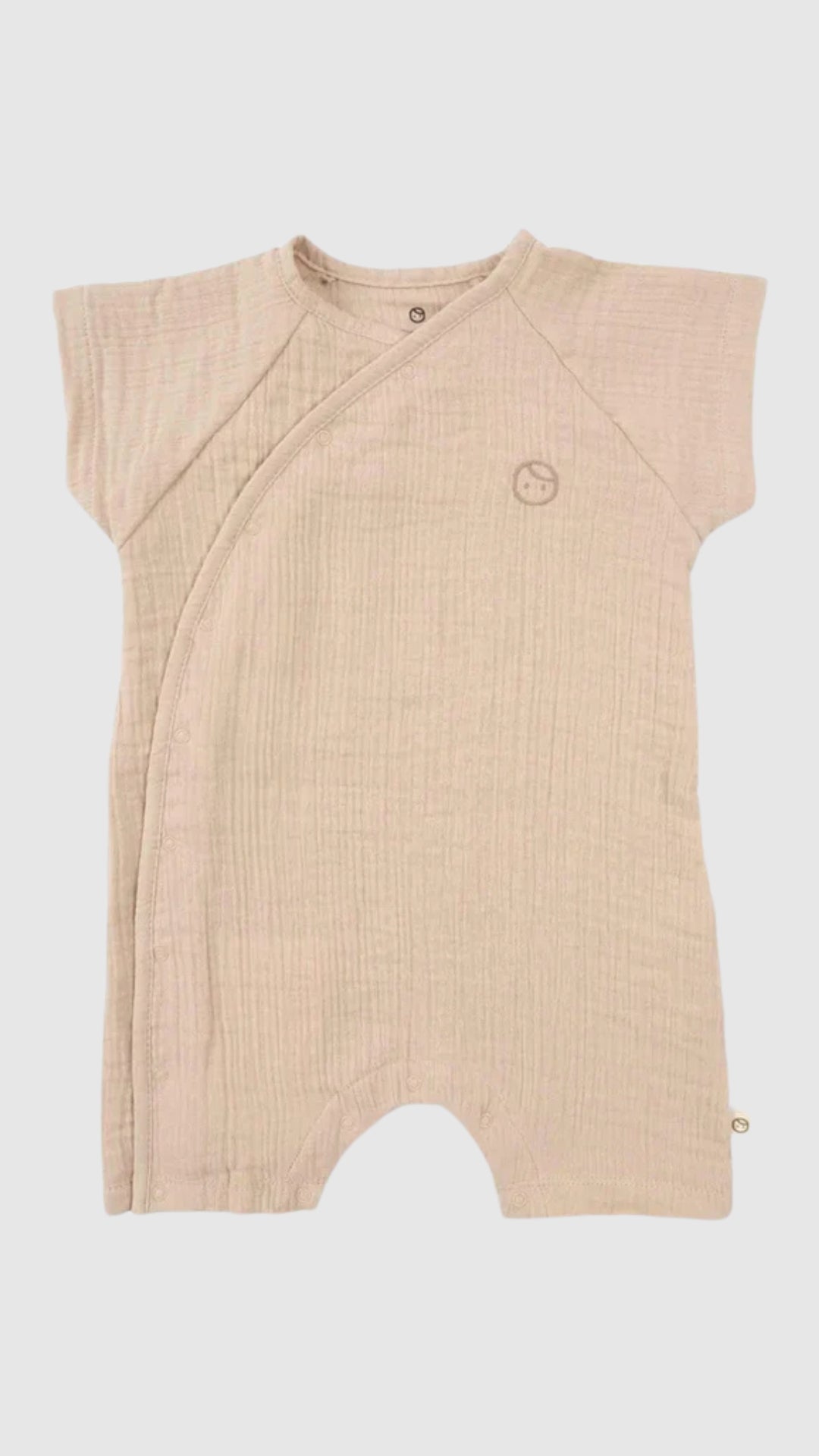 Organic Cotton Muslin Side Collared Romper - Beige