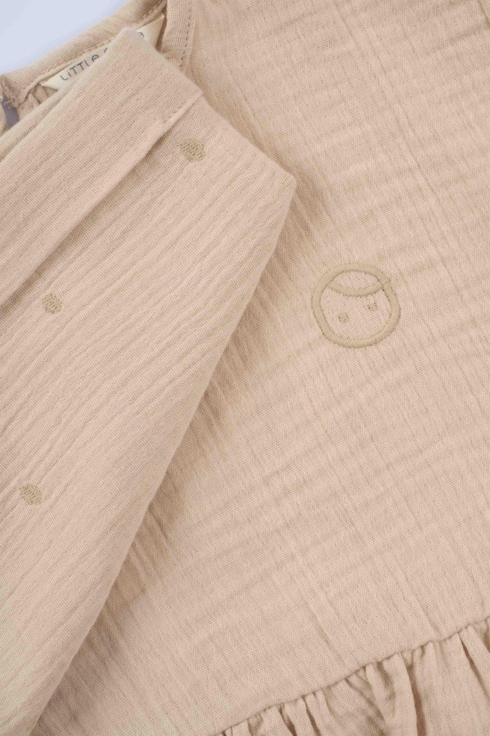 Organic Cotton Muslin Kimono Sleeve Blouse in Beige - Soft and Stylish