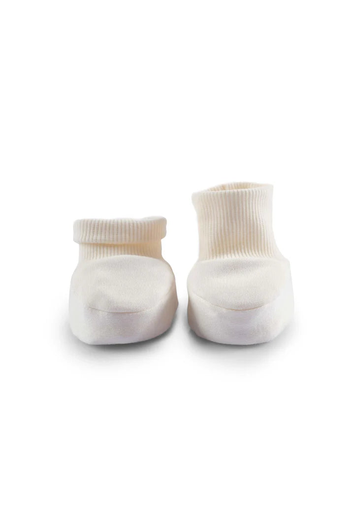Organic Cotton Newborn Bootie in White | Soft, Safe, and Snug