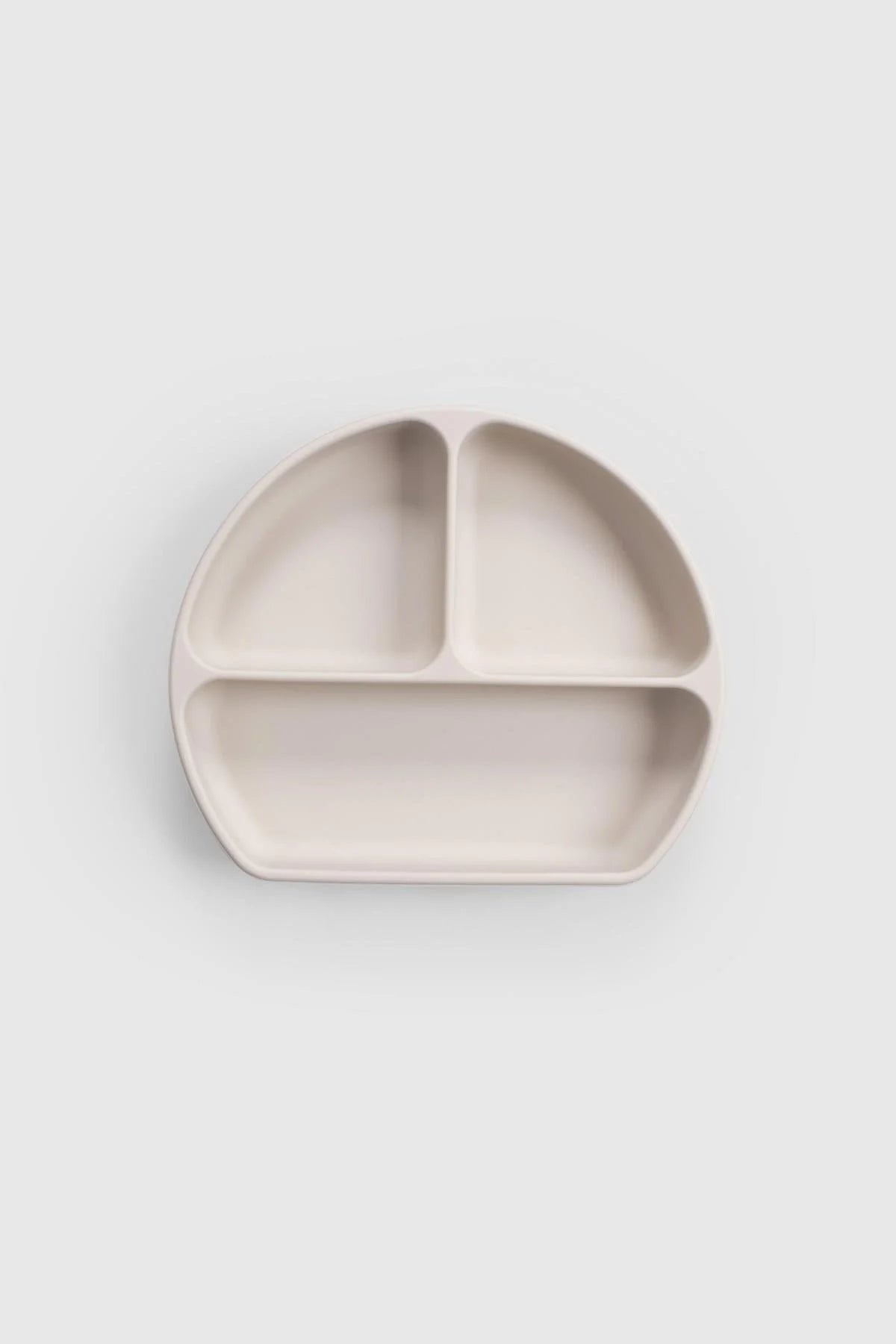 3-compartment baby feeding plate with lid in beige, designed for organized mealtimes and easy storage.