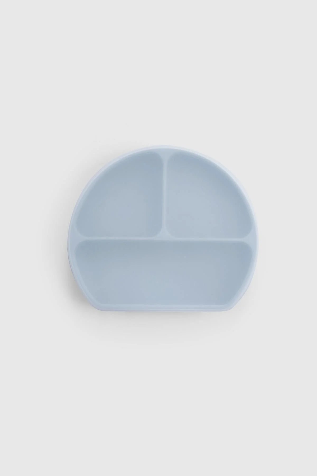 3-compartment blue baby feeding plate with lid for organized mealtimes, Montessori-inspired design.