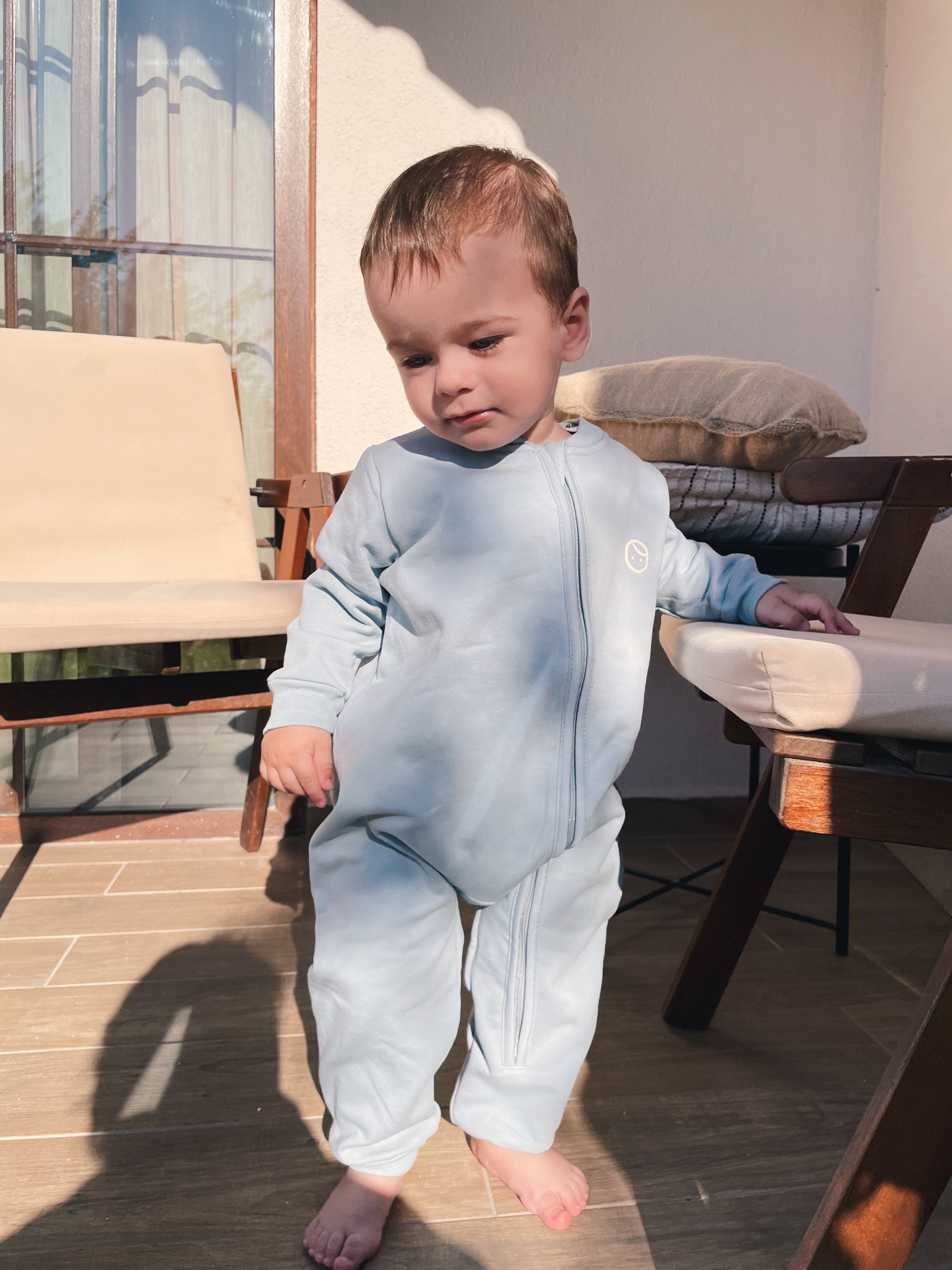Organic Cotton Zipped Onesie - Blue