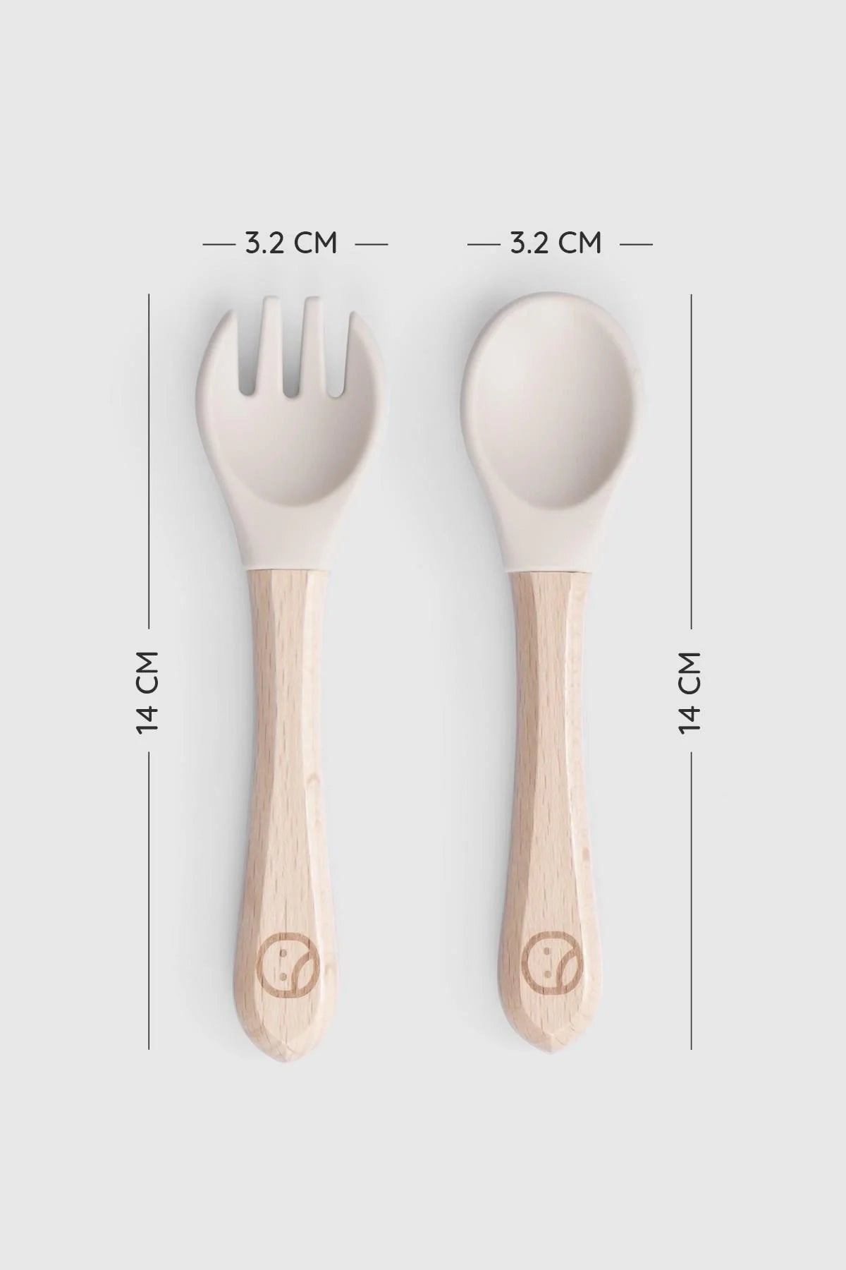 Baby cutlery set with bamboo handles, silicone tips, designed for safe newborn feeding, Montessori inspired.