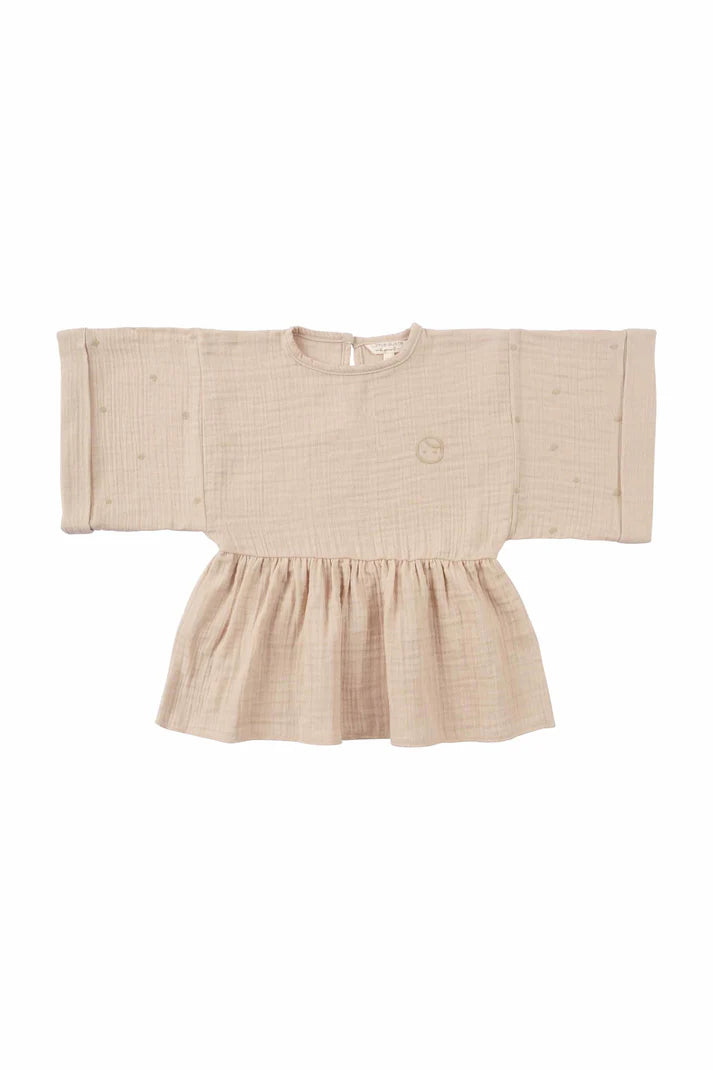 Organic Cotton Muslin Kimono Sleeve Blouse in Beige - Soft and Stylish