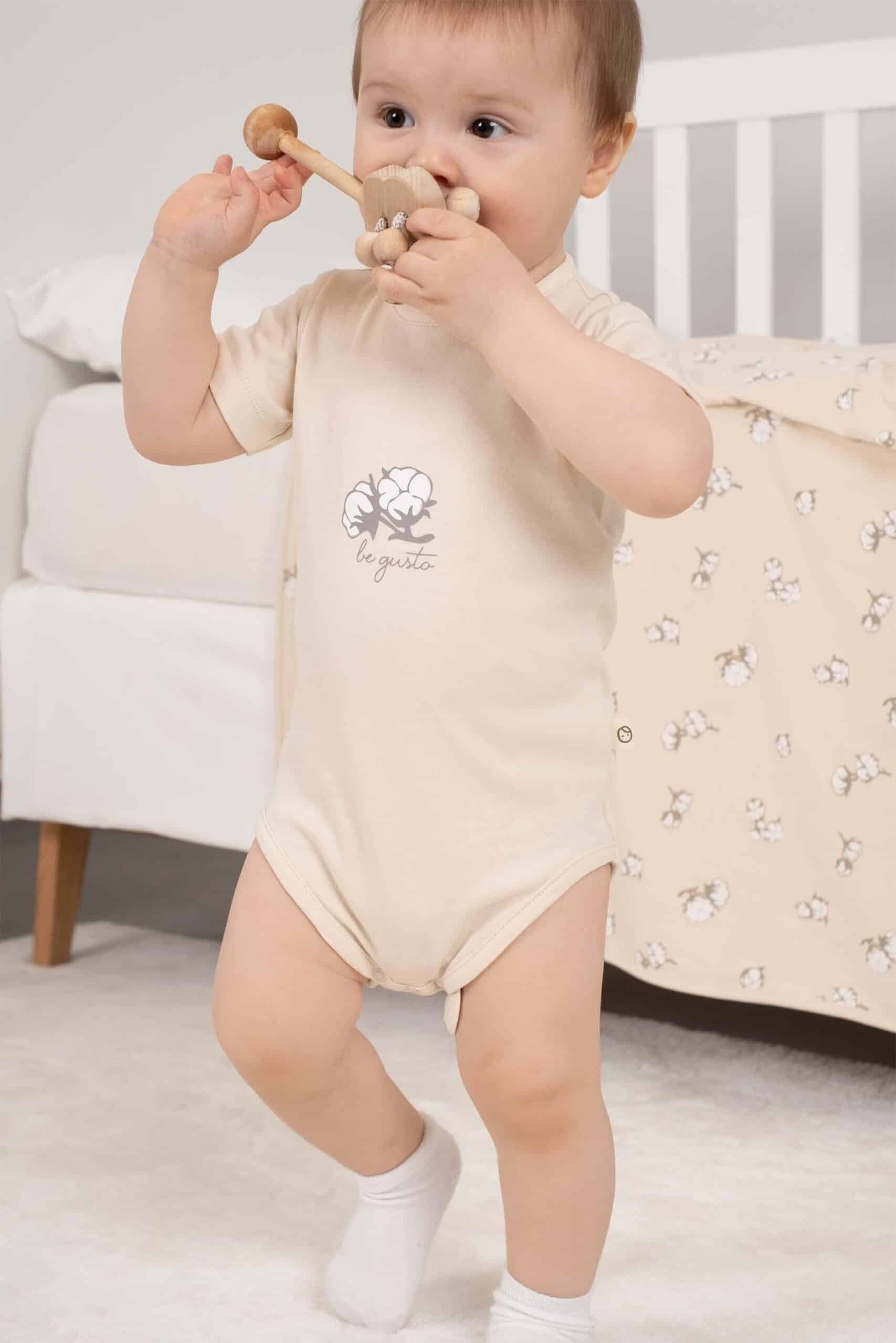 Organic Cotton Short Sleeve Bodysuit Set with Cotton Patterned ( 2 pcs )
