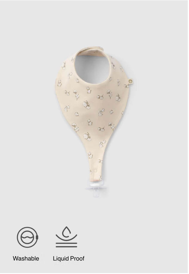 Liquid Proof Organic Cotton Dummy Bib - Beige with Print
