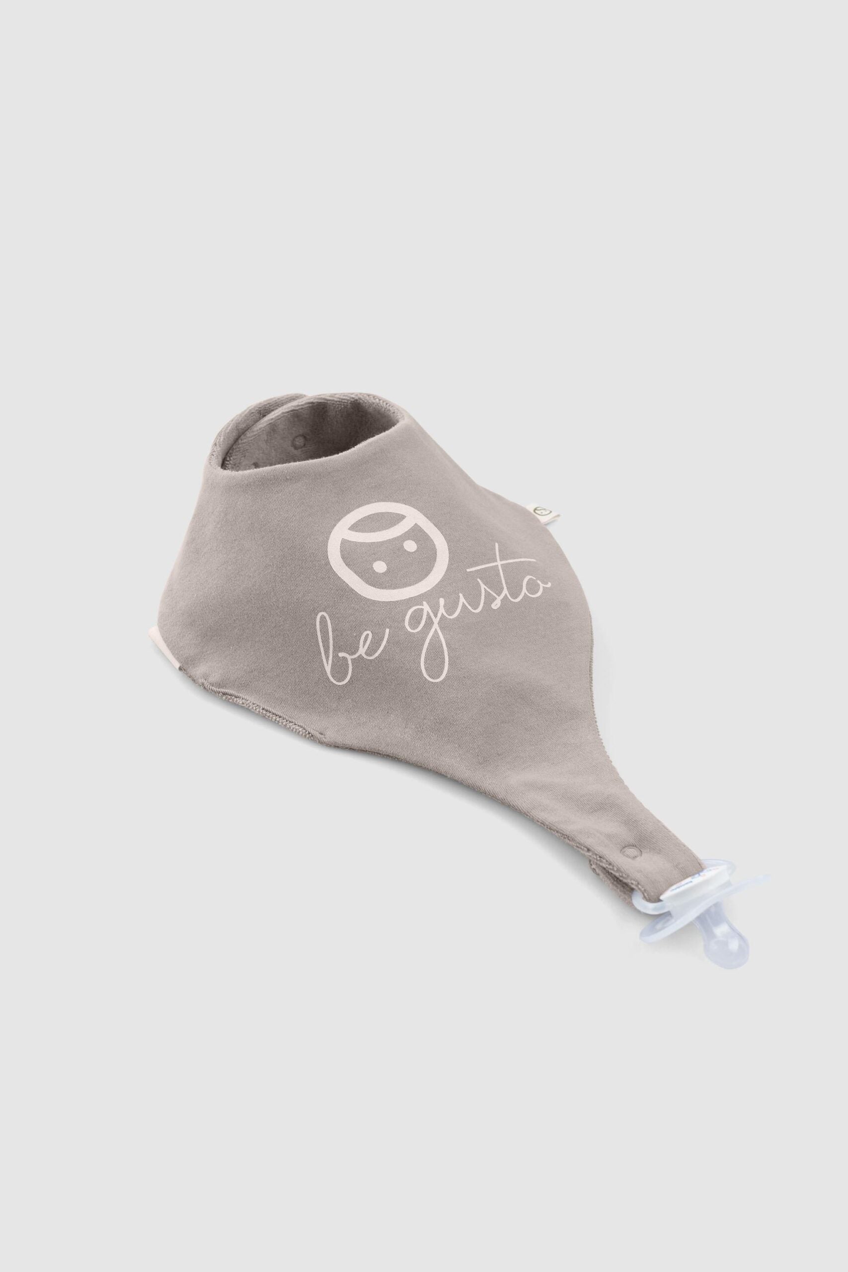 Liquid Proof Organic Cotton Dummy Bib - Grey with Print | Soft & Eco-Friendly