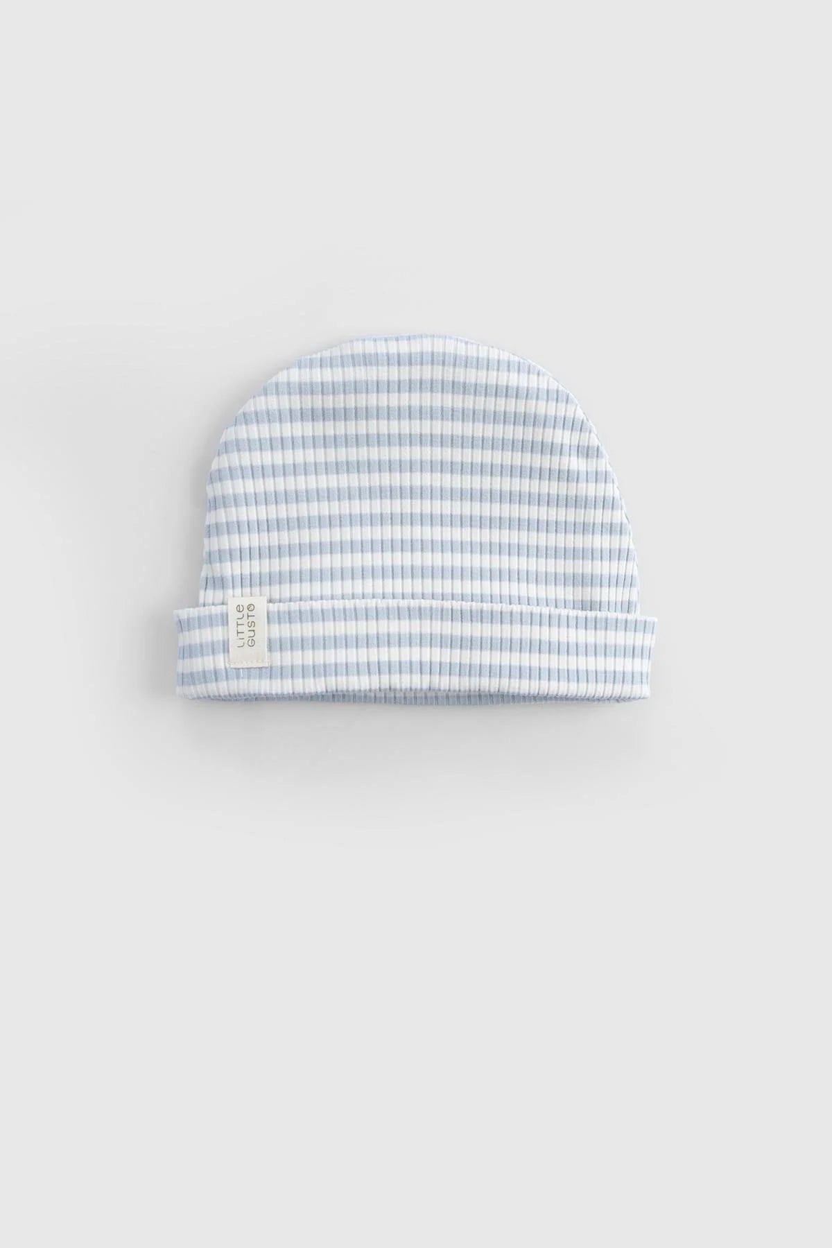 Organic cotton modal baby beanie in blue, offering softness and comfort for infants.
