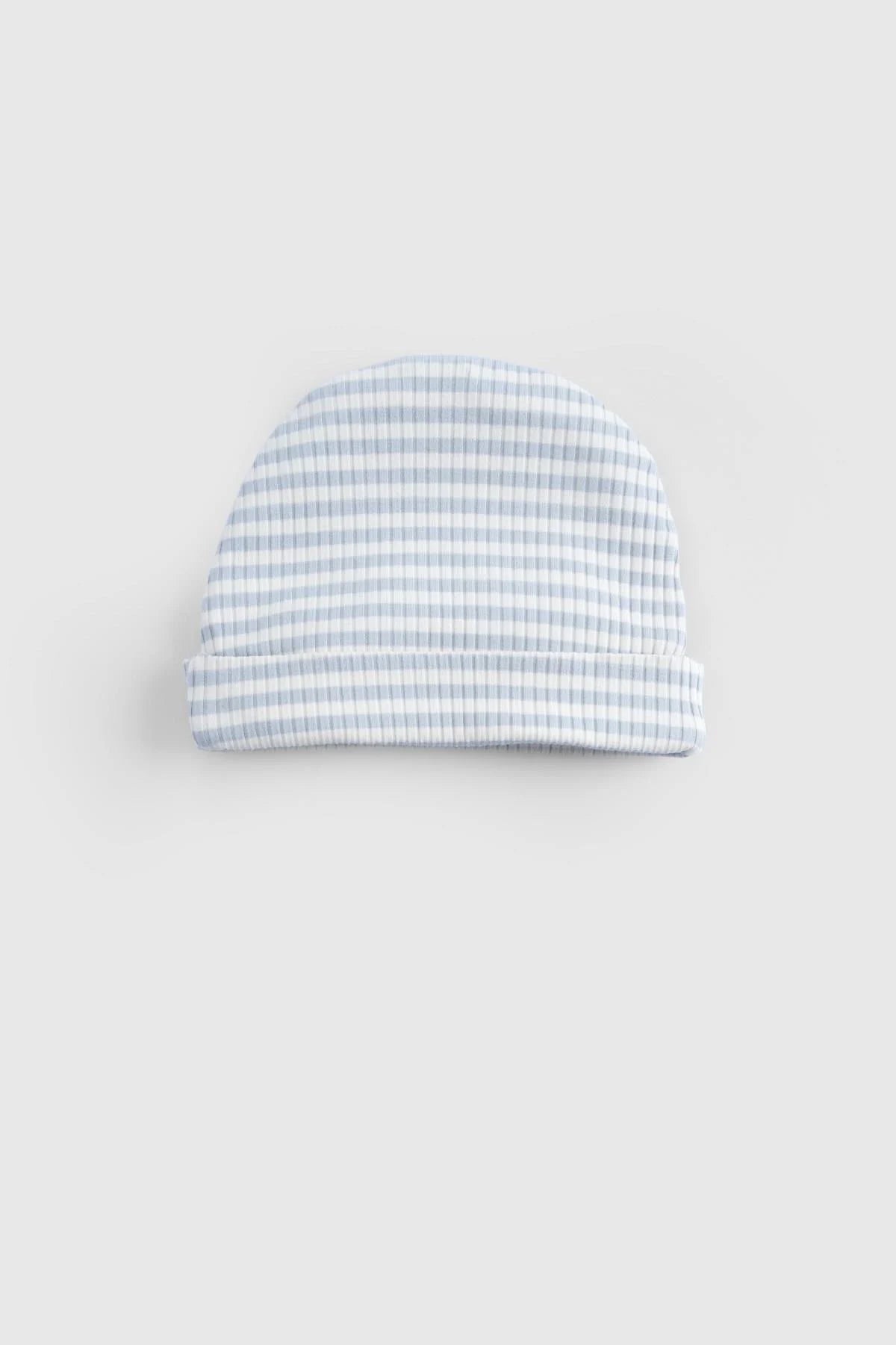 Organic cotton blue baby beanie made from modal fabric, soft and breathable for all-day comfort.