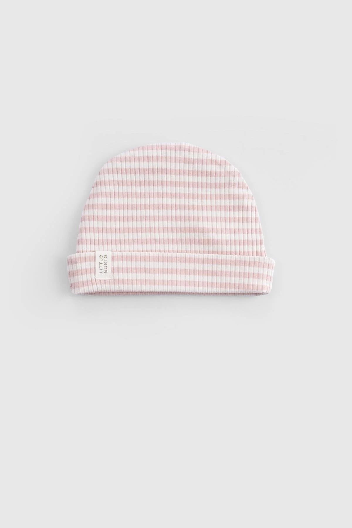 Organic cotton modal baby beanie in pink with a soft texture and breathable design for all-day comfort.