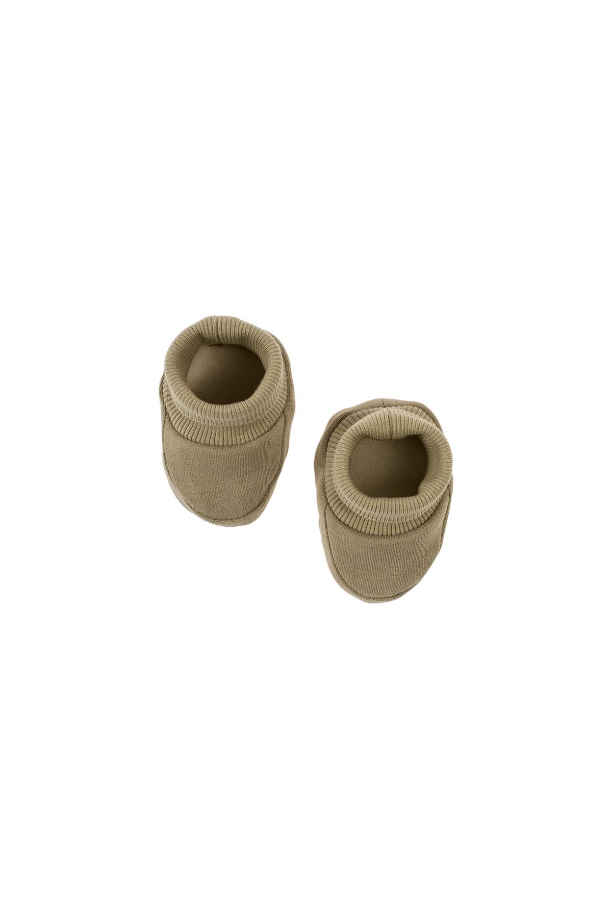 Organic Cotton Newborn Booties in Khaki | Soft and Comfortable