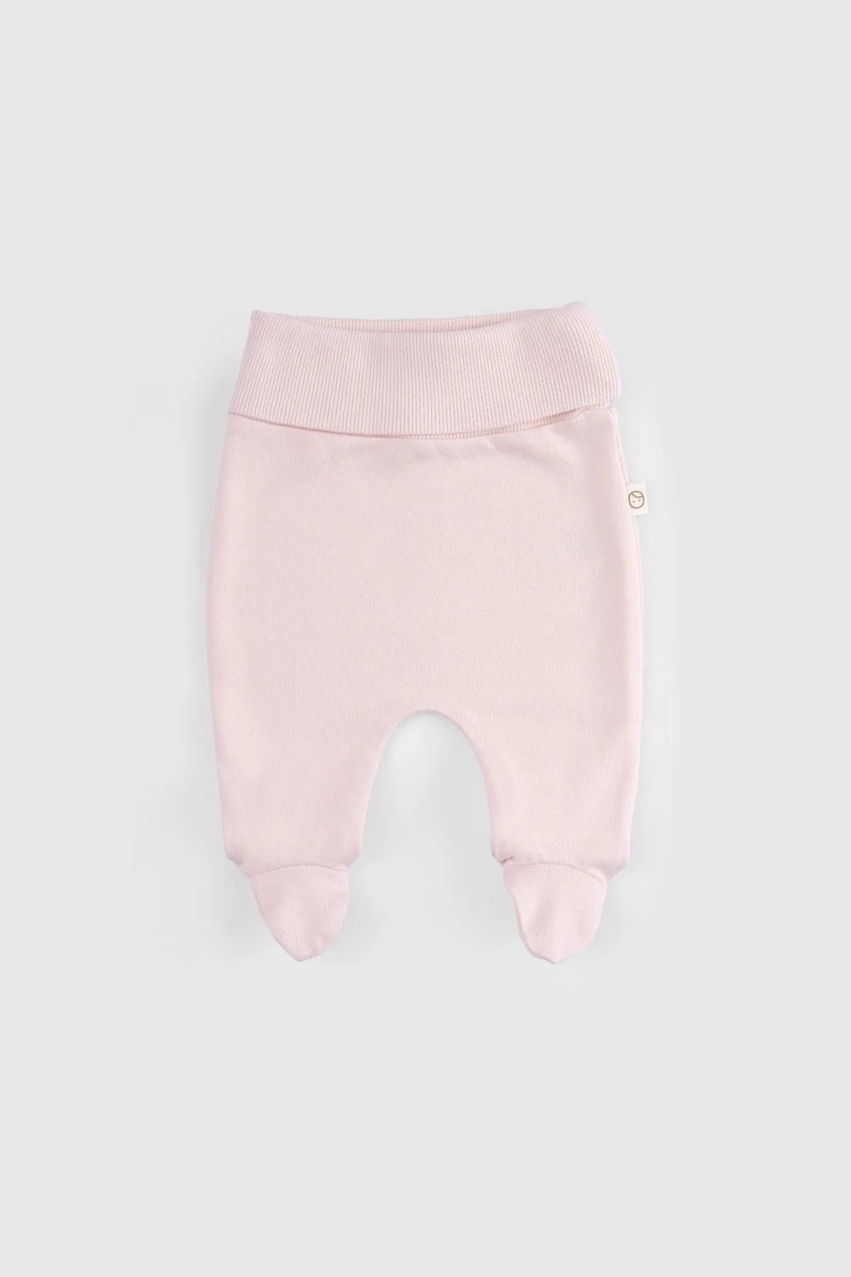 Pink organic cotton footed trousers for newborn, soft and breathable, part of 10-piece baby set, GOTS certified.