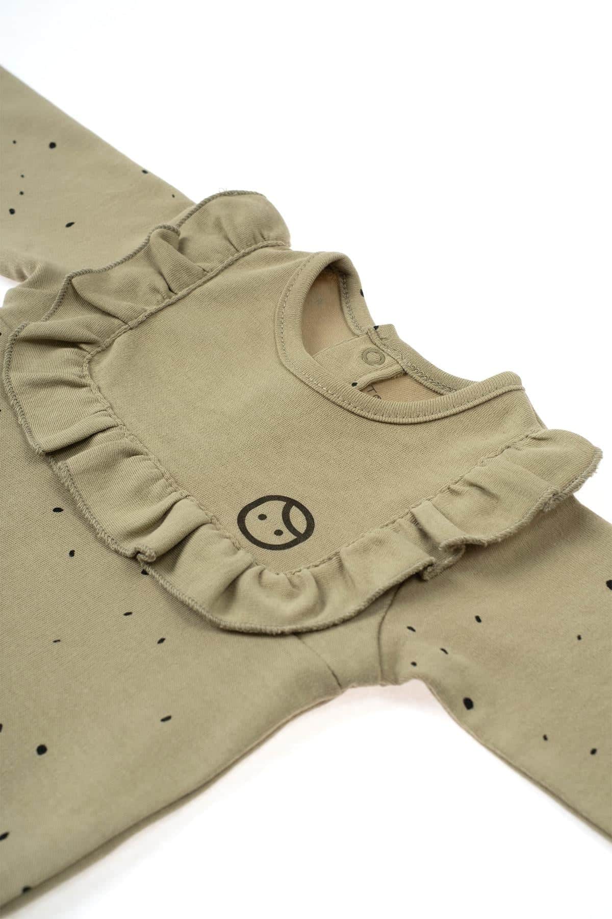 Long Sleeve Quilted Ruffle Organic Cotton Bodysuit - Khaki | Soft & Stylish Baby Wear