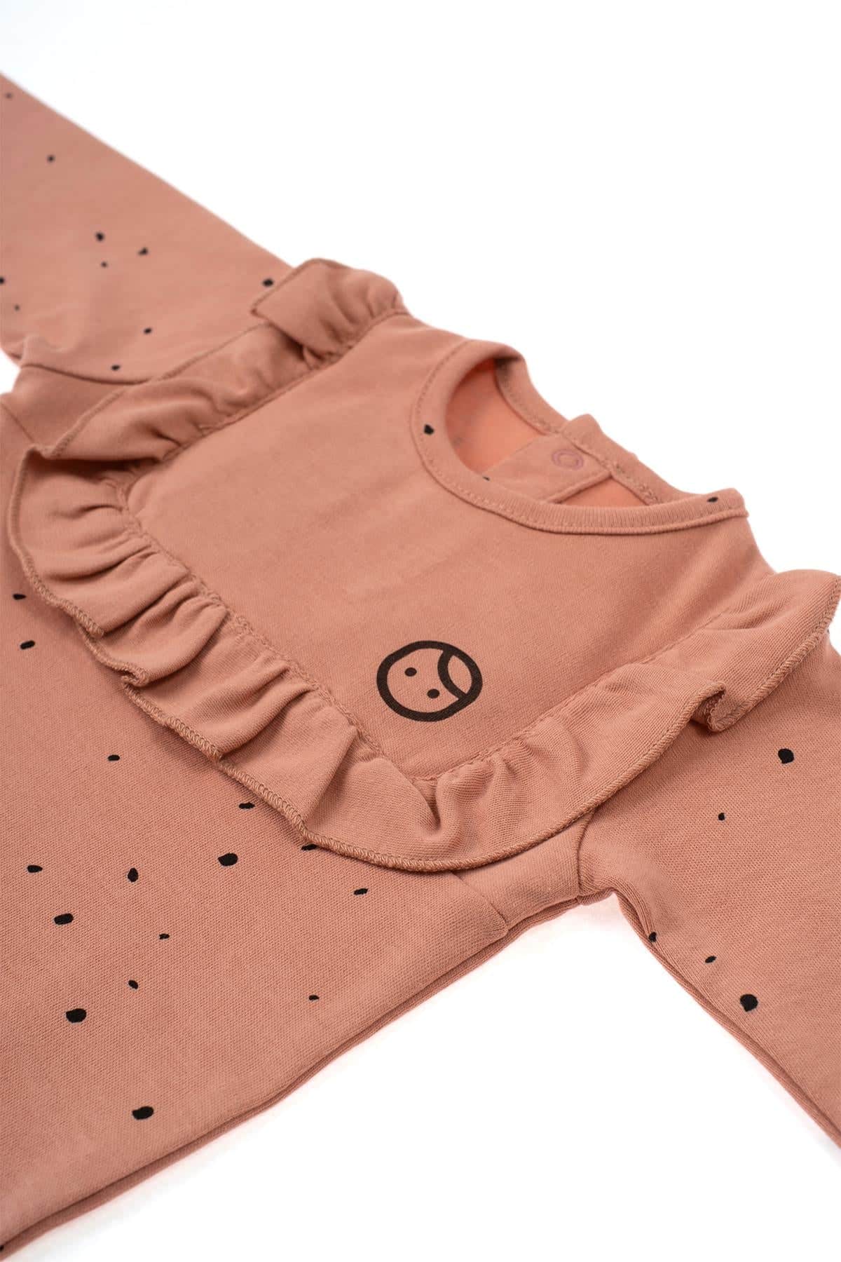 Long Sleeve Quilted Ruffle Organic Cotton Bodysuit - Pink Cosmos