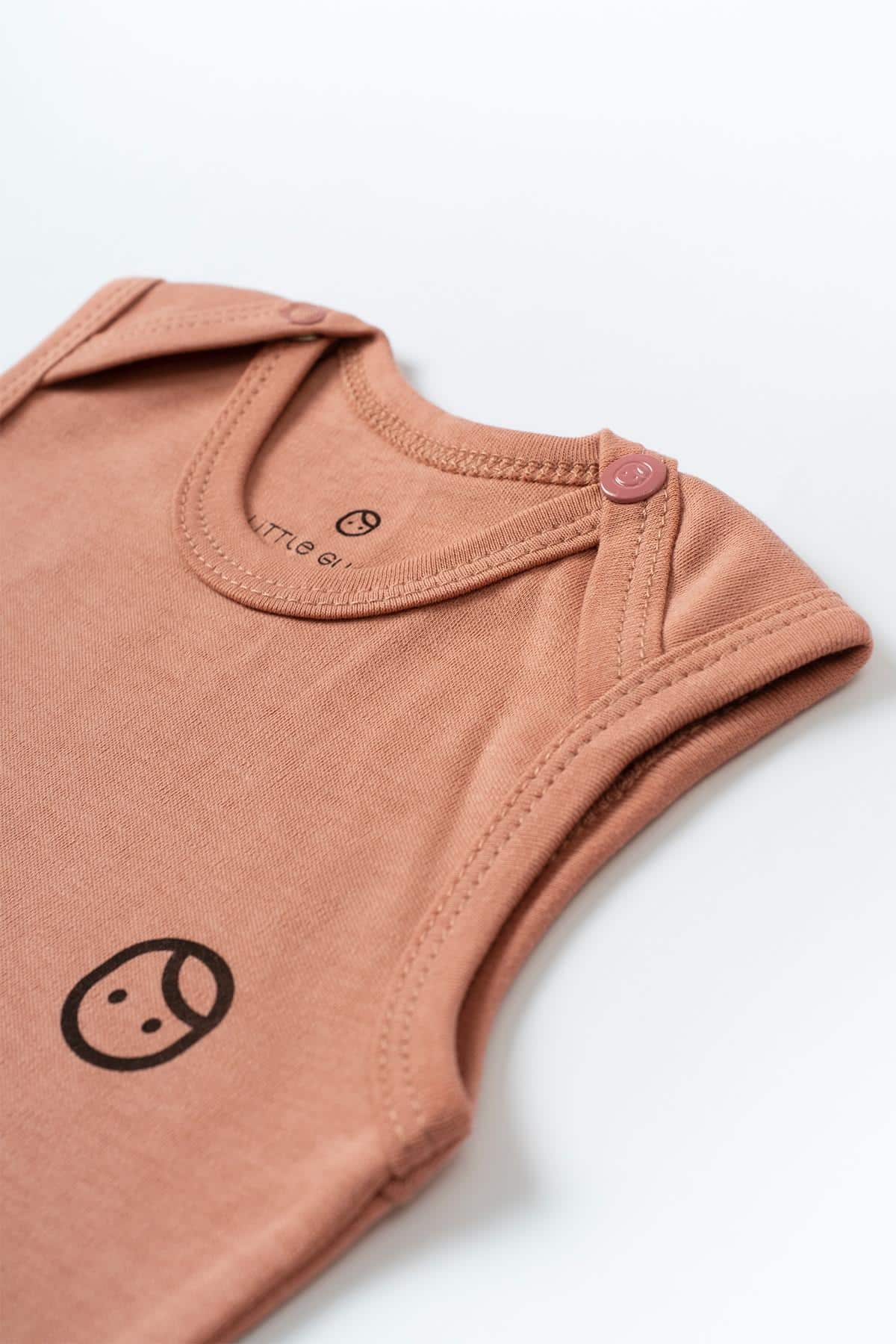Pink Organic Cotton Sleeveless Bodysuit with Gusto Print - Soft & Cute