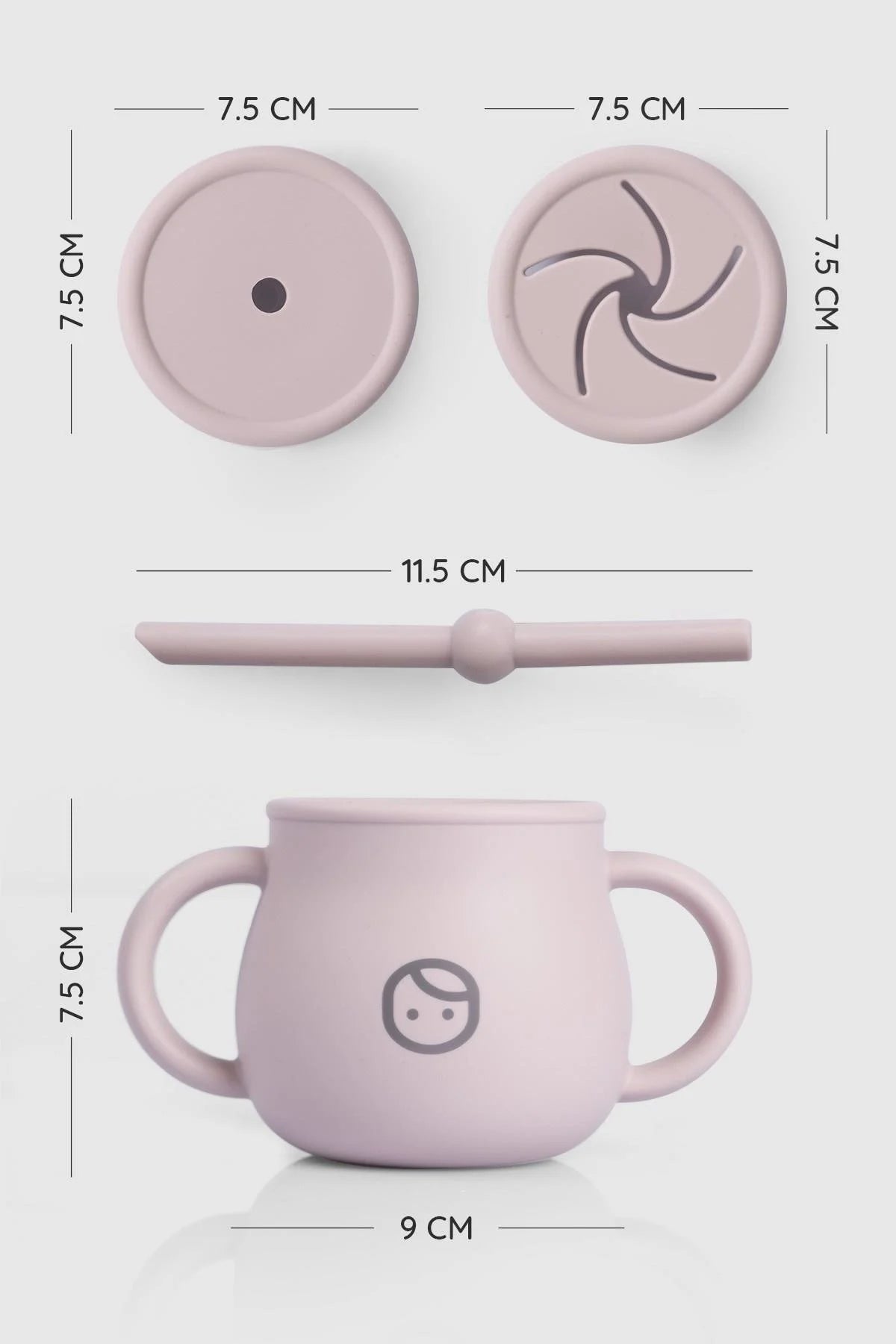Little Gusto Pink Silicone Straw & Snack Cup, BPA-free, ideal for baby feeding and toddler hydration with interchangeable lids.