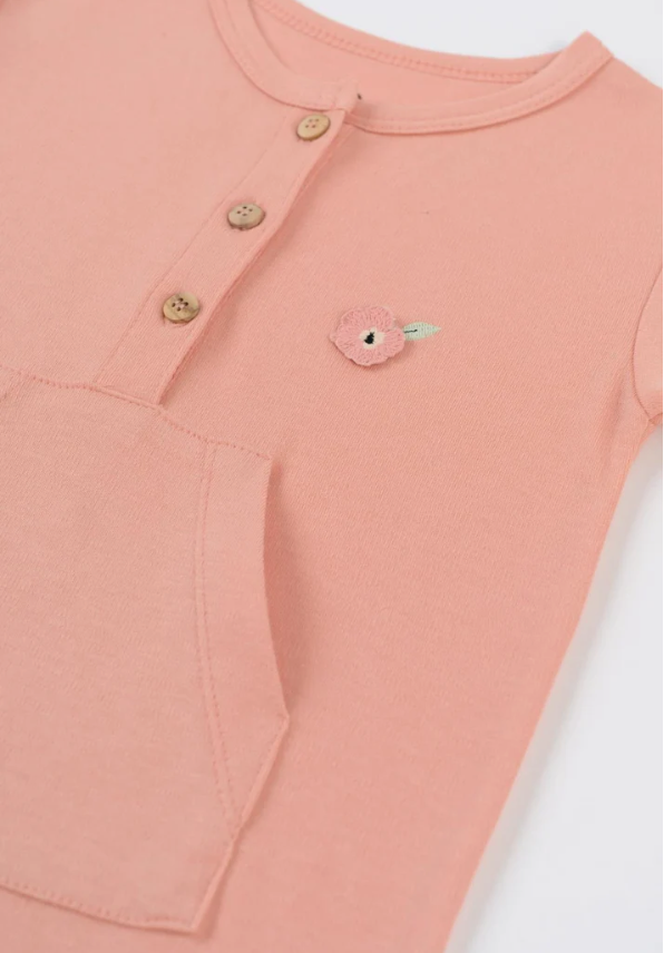 Bamboo Snap-Button Romper with Leaf Print - Pink