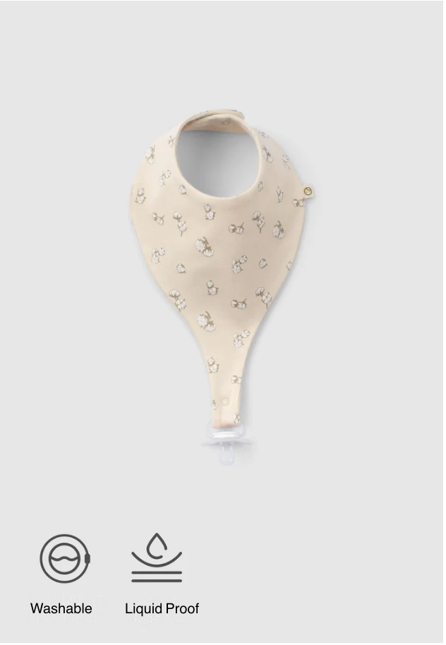 Liquid Proof Organic Cotton Dummy Bib - Beige with Print 