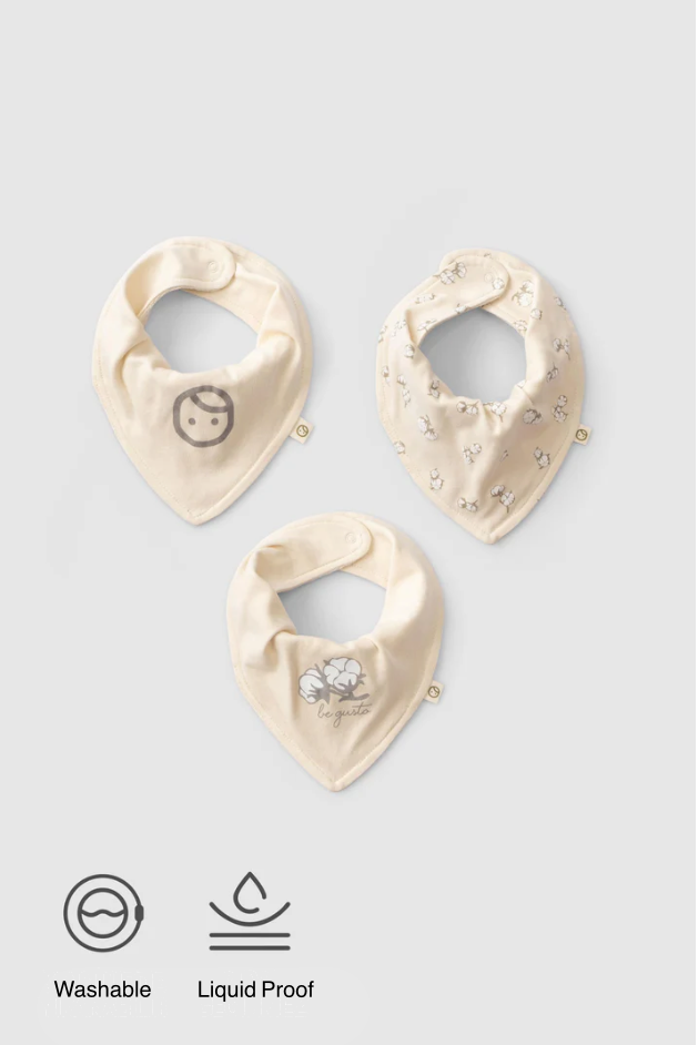 Organic Cotton Liquid Proof Bib Set 3 Pcs | Gentle & Protective for Babies