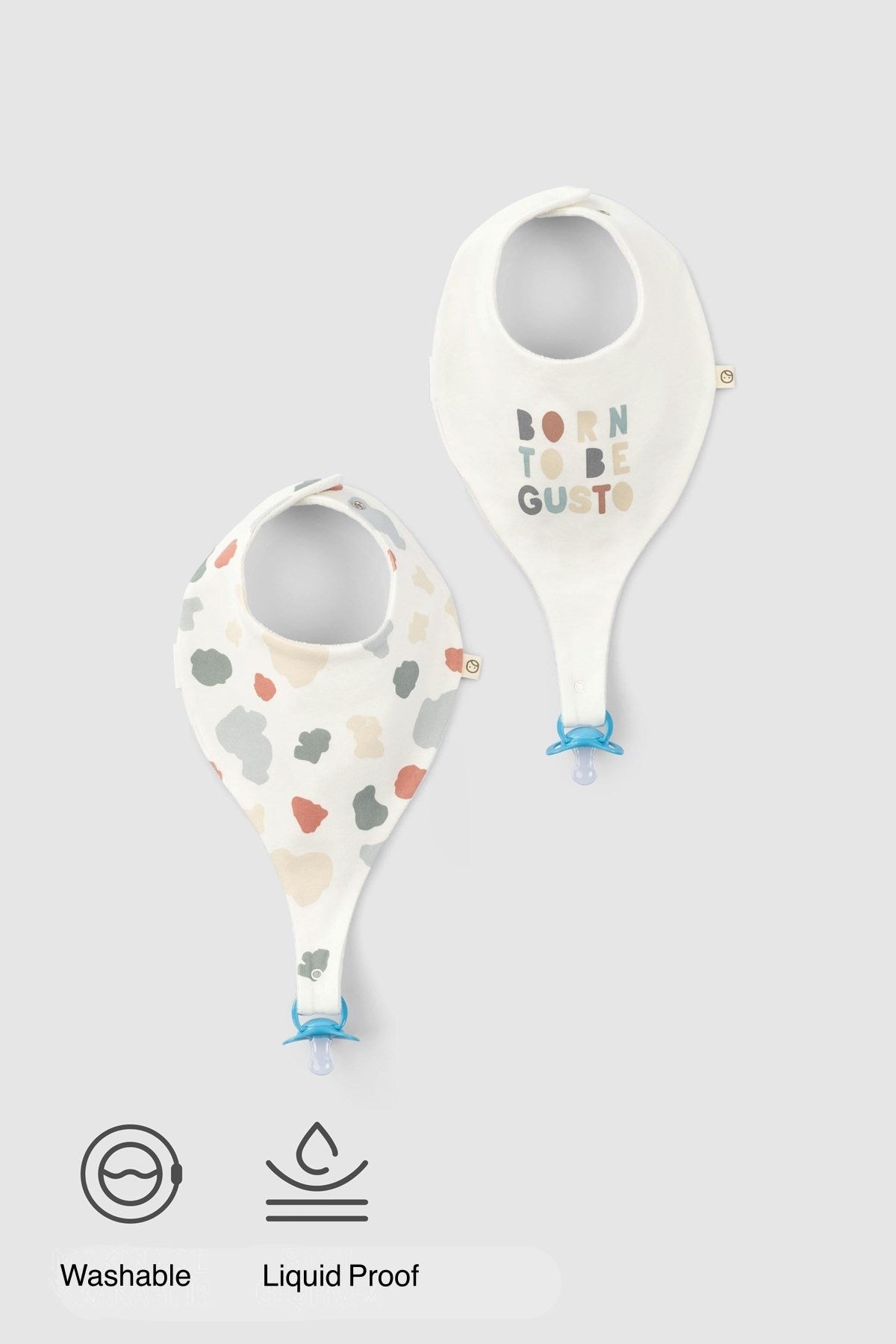 Liquid Proof Organic Cotton Bib Set with Gusto Pattern (2-Pack) | Soft & Durable