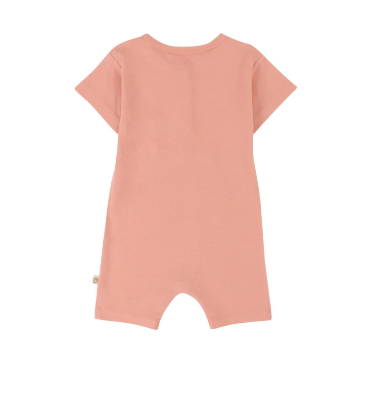 Bamboo Snap-Button Romper with Leaf Print - Pink