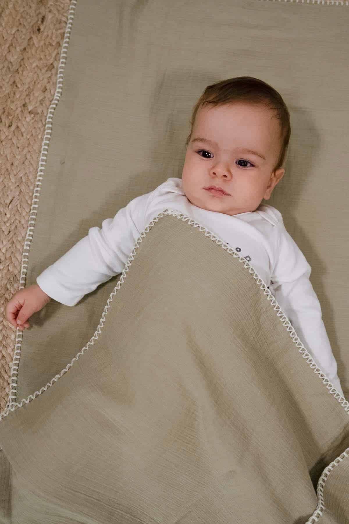 Organic Cotton Muslin Swaddle - Khaki | Soft & Cozy for Baby Comfort