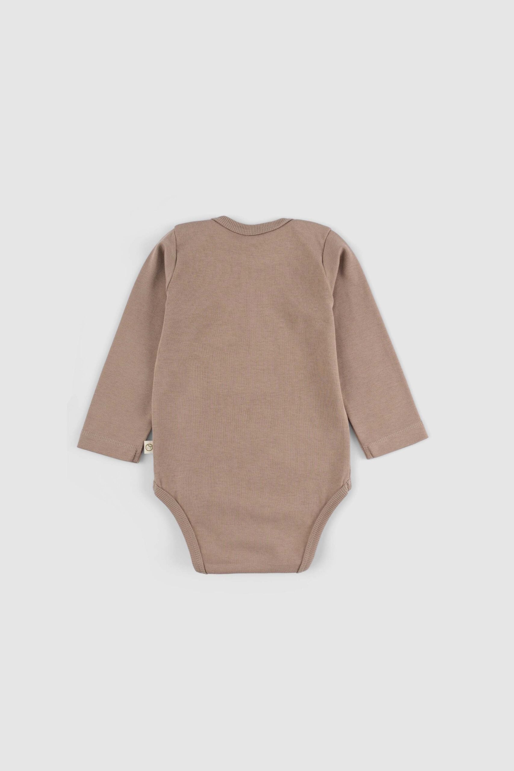 Organic Cotton Long Sleeve Bodysuit with Snaps - Brown | Soft & Gentle