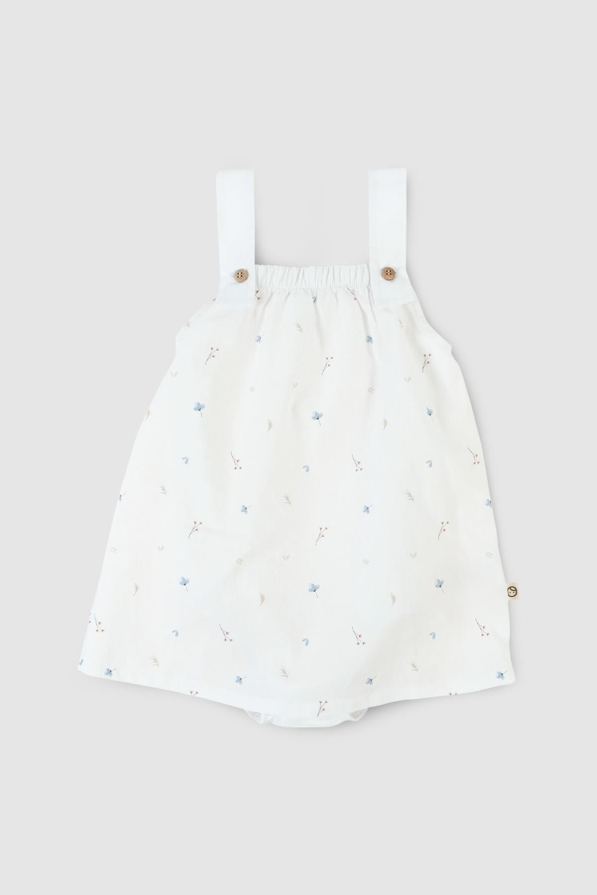 Organic Cotton Dress - White Flower Pattern | Soft and Stylish for Kids