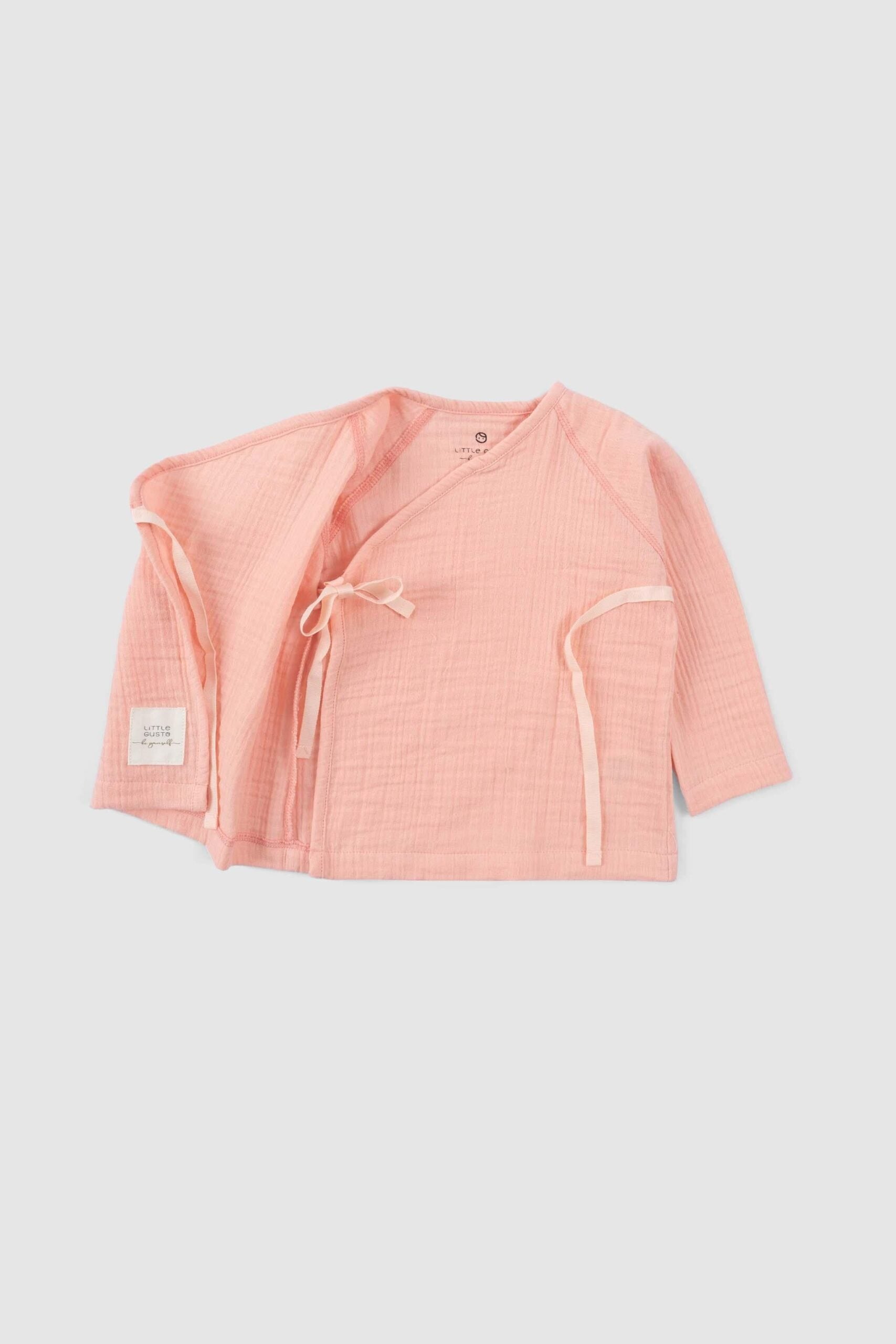 Organic Muslin Cotton Jacket Kimono-Style Bodysuit - Pink