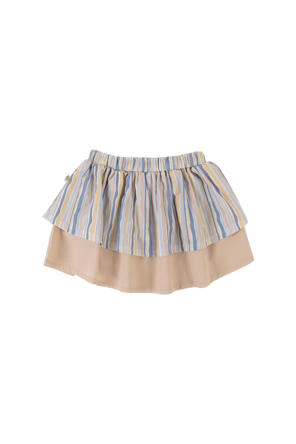 Organic Cotton Layered Skirt With Striped Pattern - Beige | Eco-Friendly