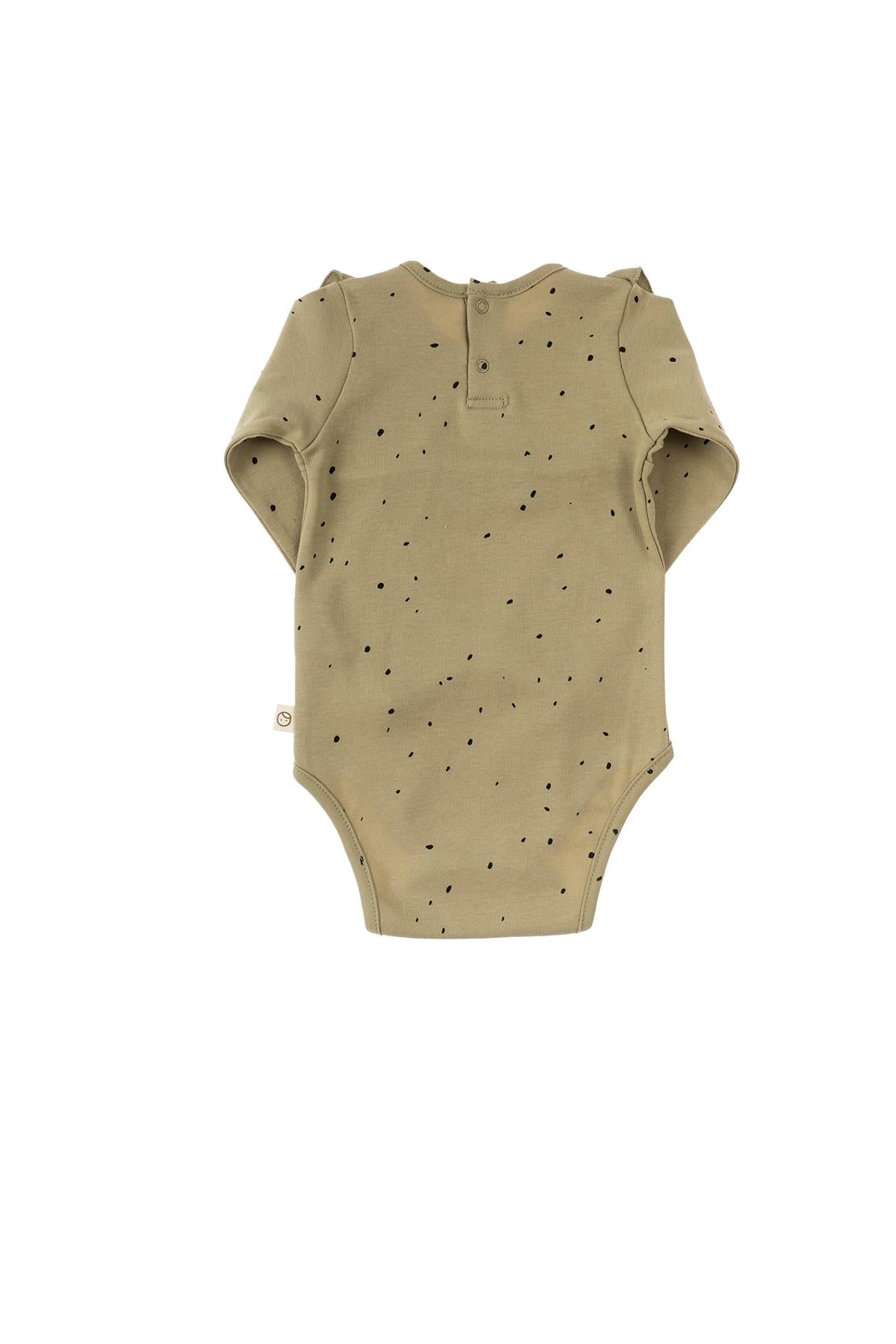 Long Sleeve Quilted Ruffle Organic Cotton Bodysuit - Khaki | Soft & Stylish Baby Wear