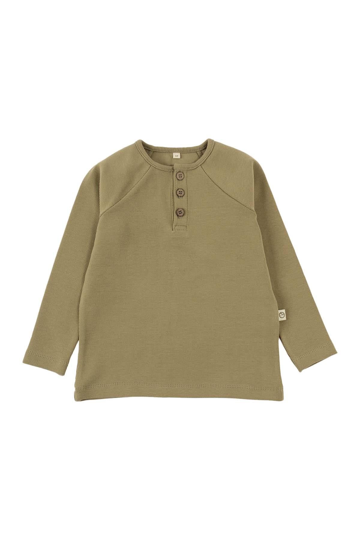 Khaki Organic Cotton Ribbed Longsleeve for Kids | Durable & Eco-Friendly