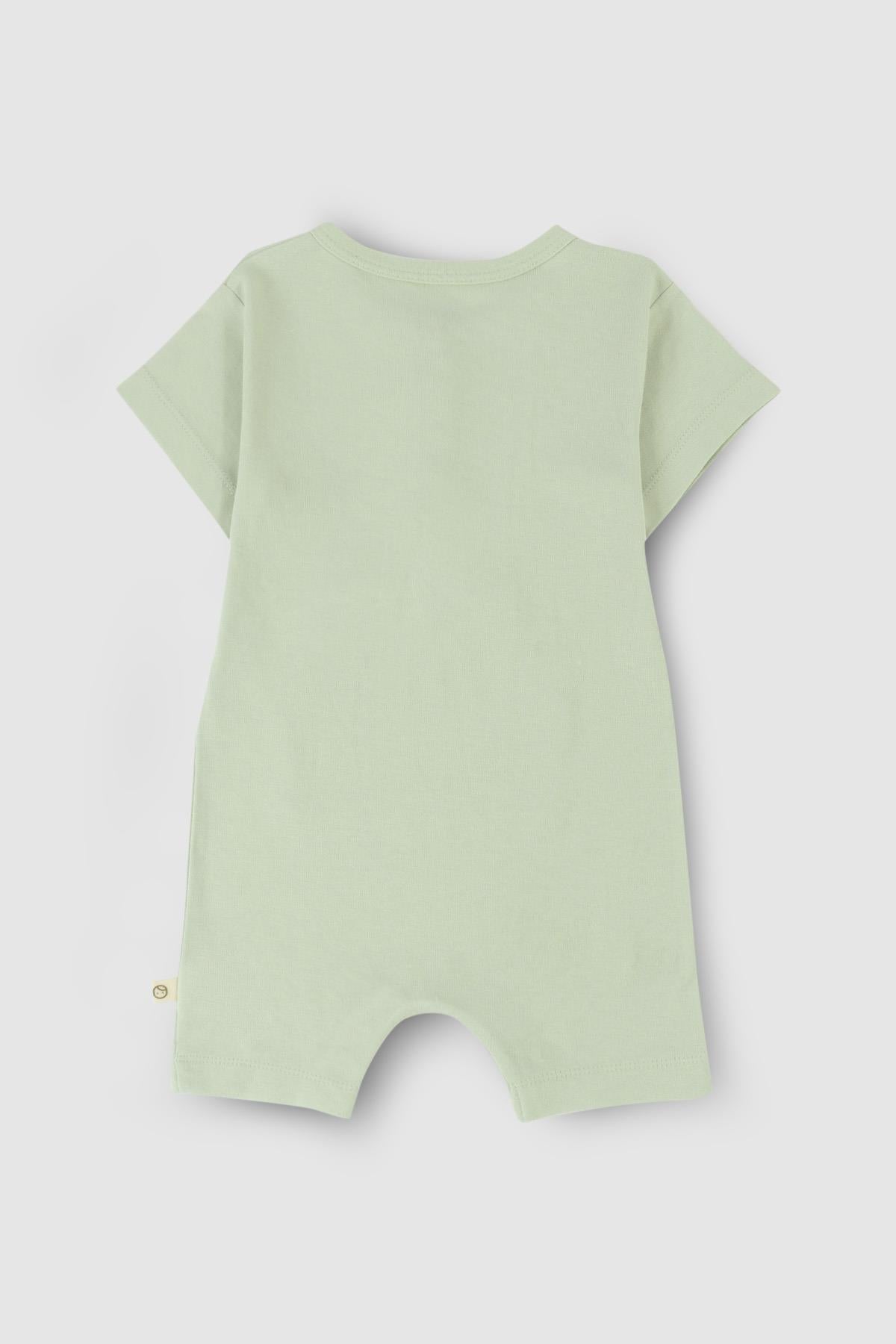 Bamboo Snap-Button Romper with Flower Print - Green | Soft, Stylish & Eco-Friendly