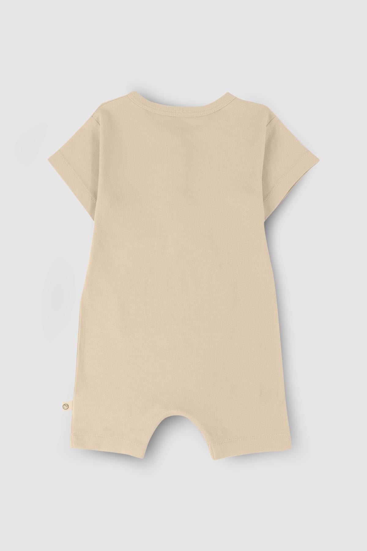 Bamboo Snap-Button Romper With Flower Detail - Beige | Soft & Eco-Friendly