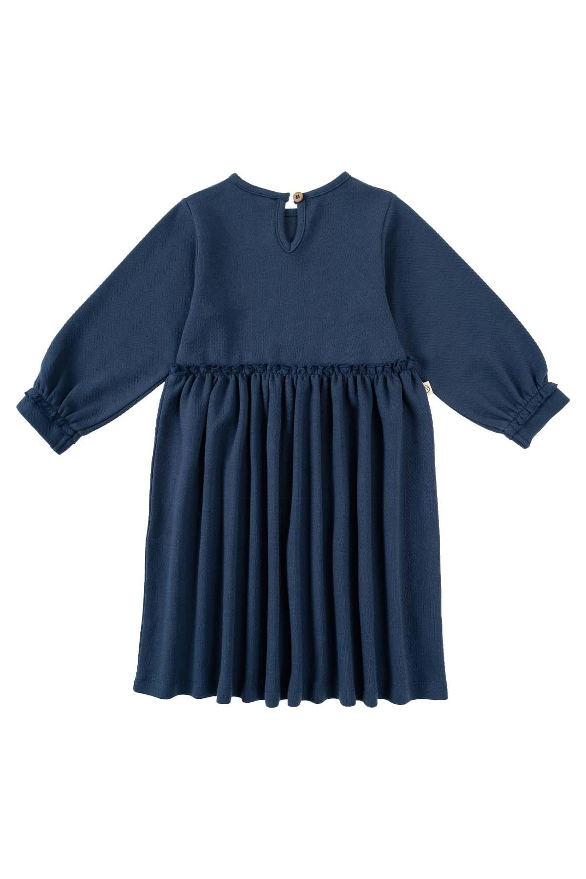 Navy Blue Organic Cotton Ruffle Dress for Kids | Classic & Sustainable