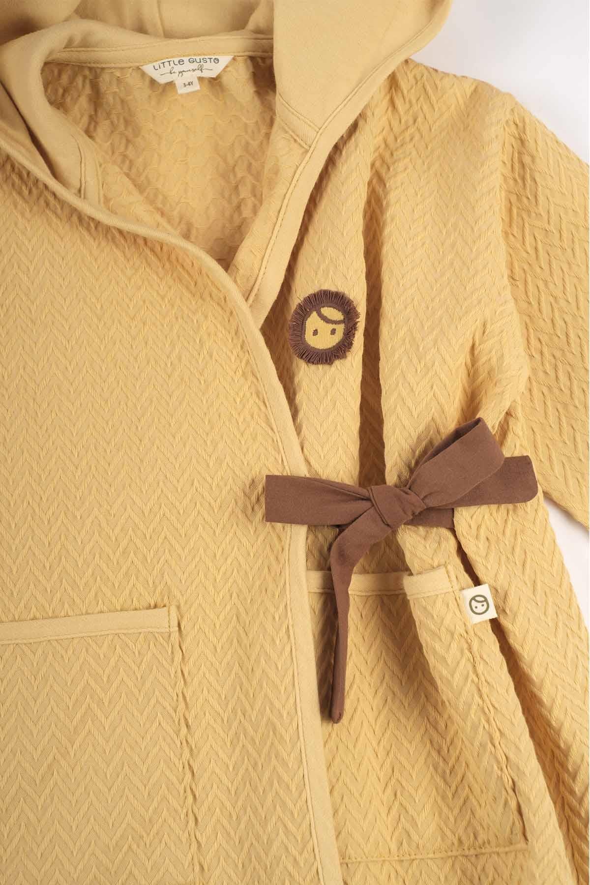 Organic Cotton Jacquard Bathrobe - Yellow | Soft, Absorbent, and Cozy for Kids