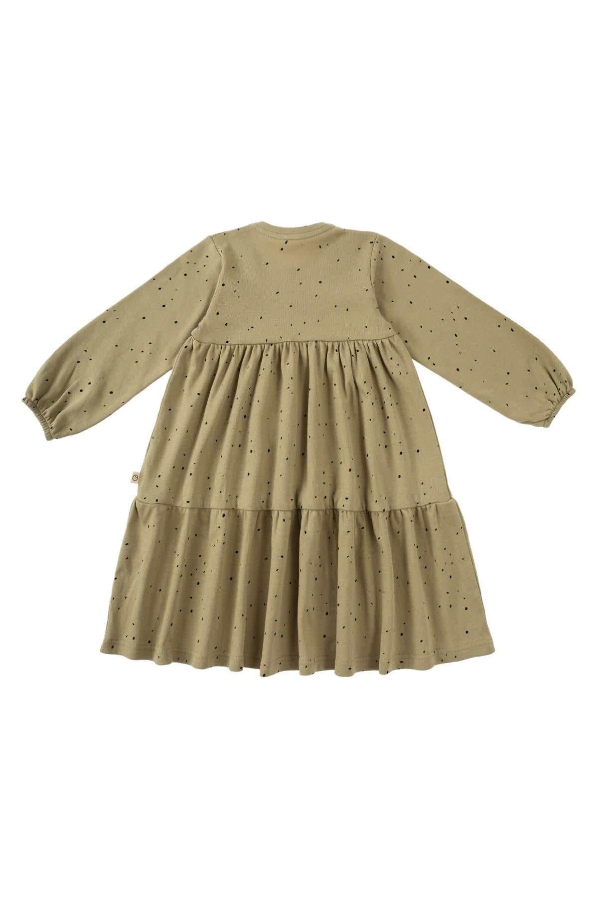 Organic Cotton Long Sleeve Tiered Dress in Khaki Cosmos - Sustainable