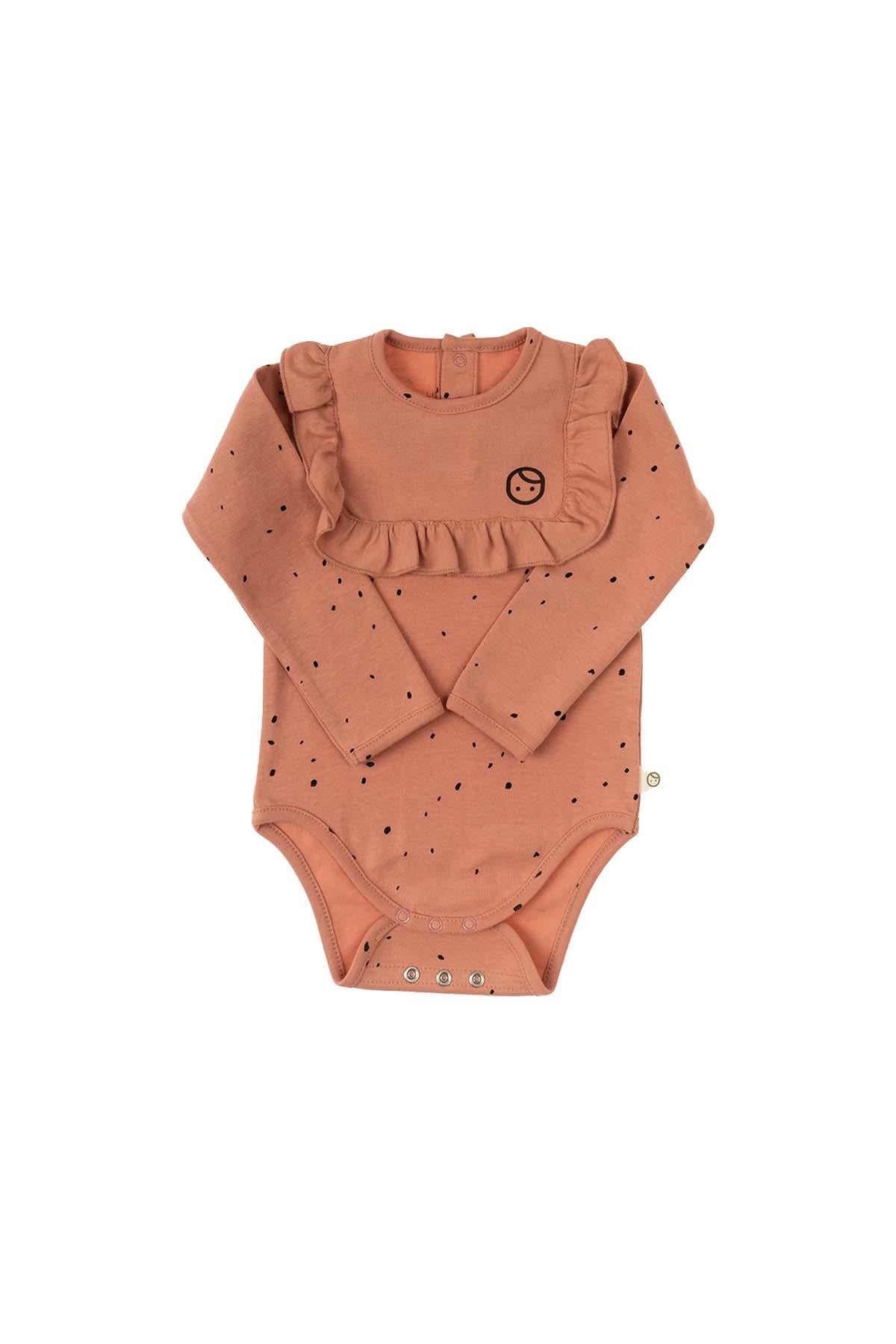 Long Sleeve Quilted Ruffle Organic Cotton Bodysuit - Pink Cosmos