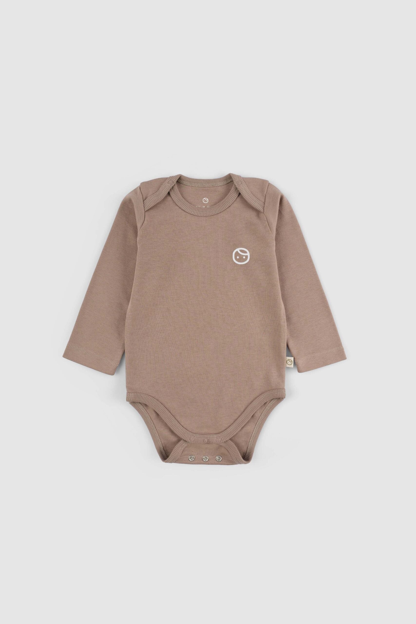 Organic Cotton Long Sleeve Bodysuit with Snaps - Brown | Soft & Gentle