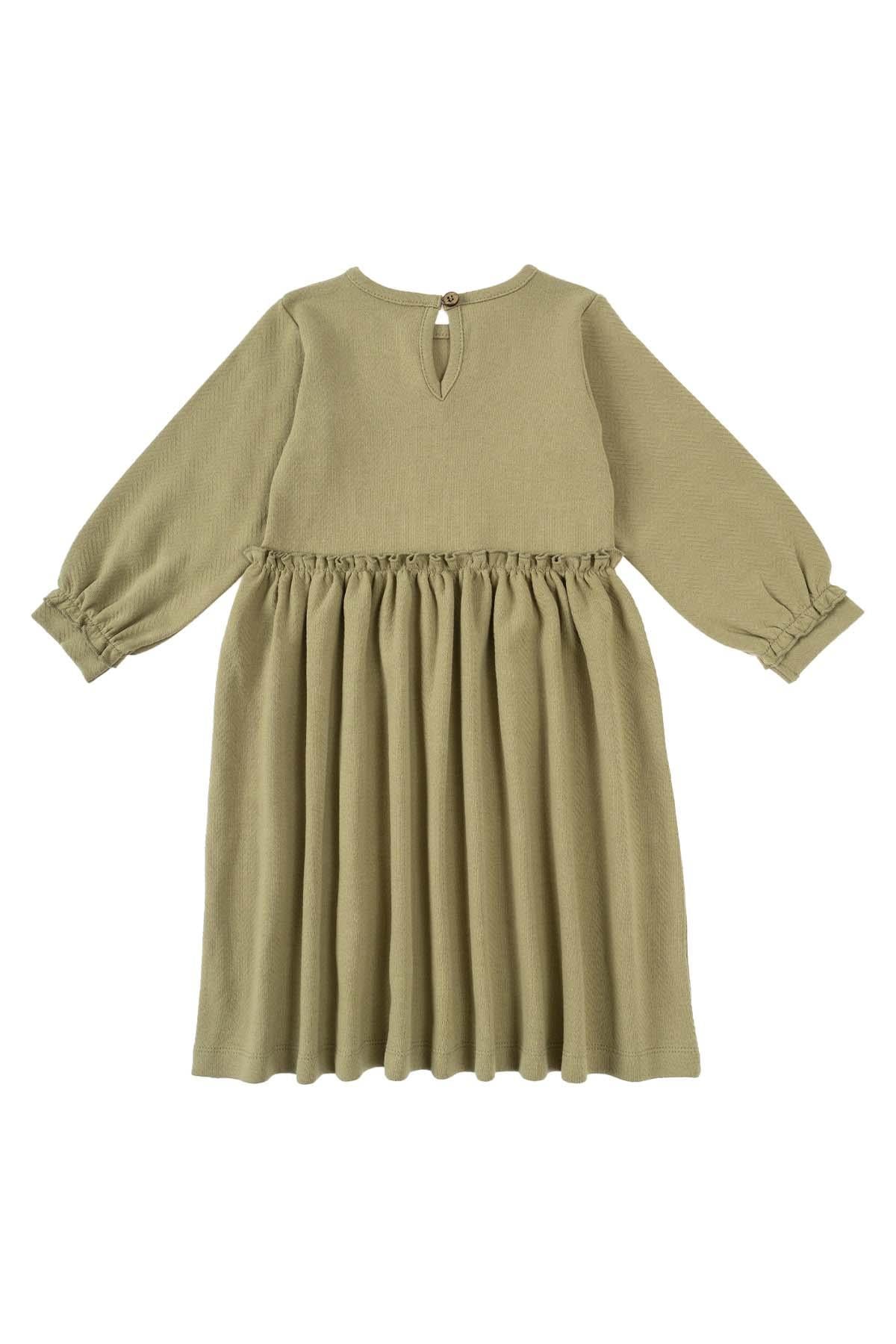 Khaki Organic Cotton Ruffle Dress for Kids | Stylish & Eco-Friendly