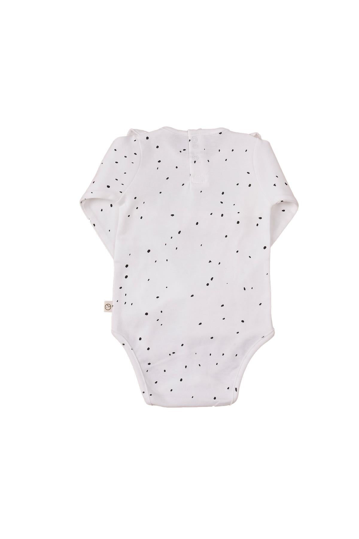 Long Sleeve Quilted Ruffle Organic Cotton Bodysuit - White Cosmos