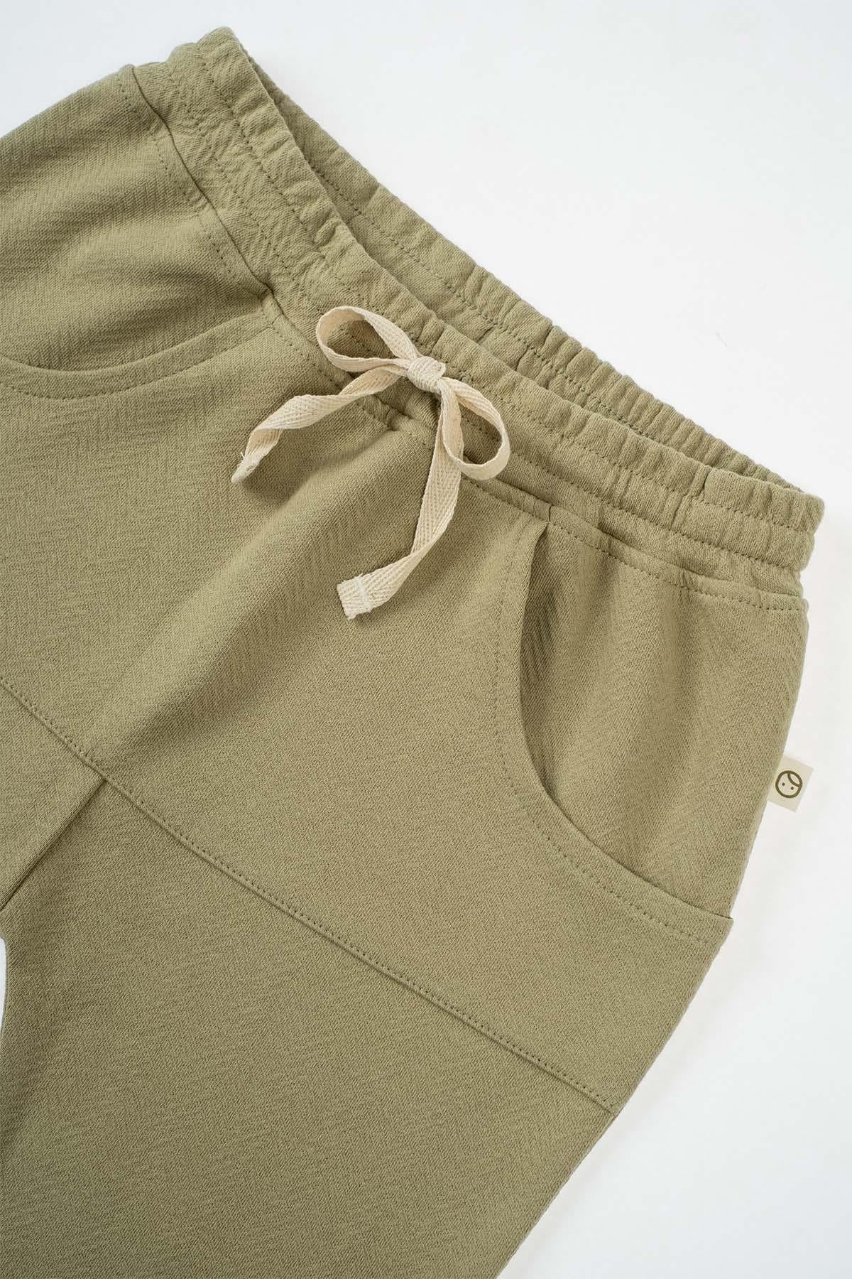 Organic Cotton Kangaroo Pocket Baggy Pants - Khaki | Comfortable