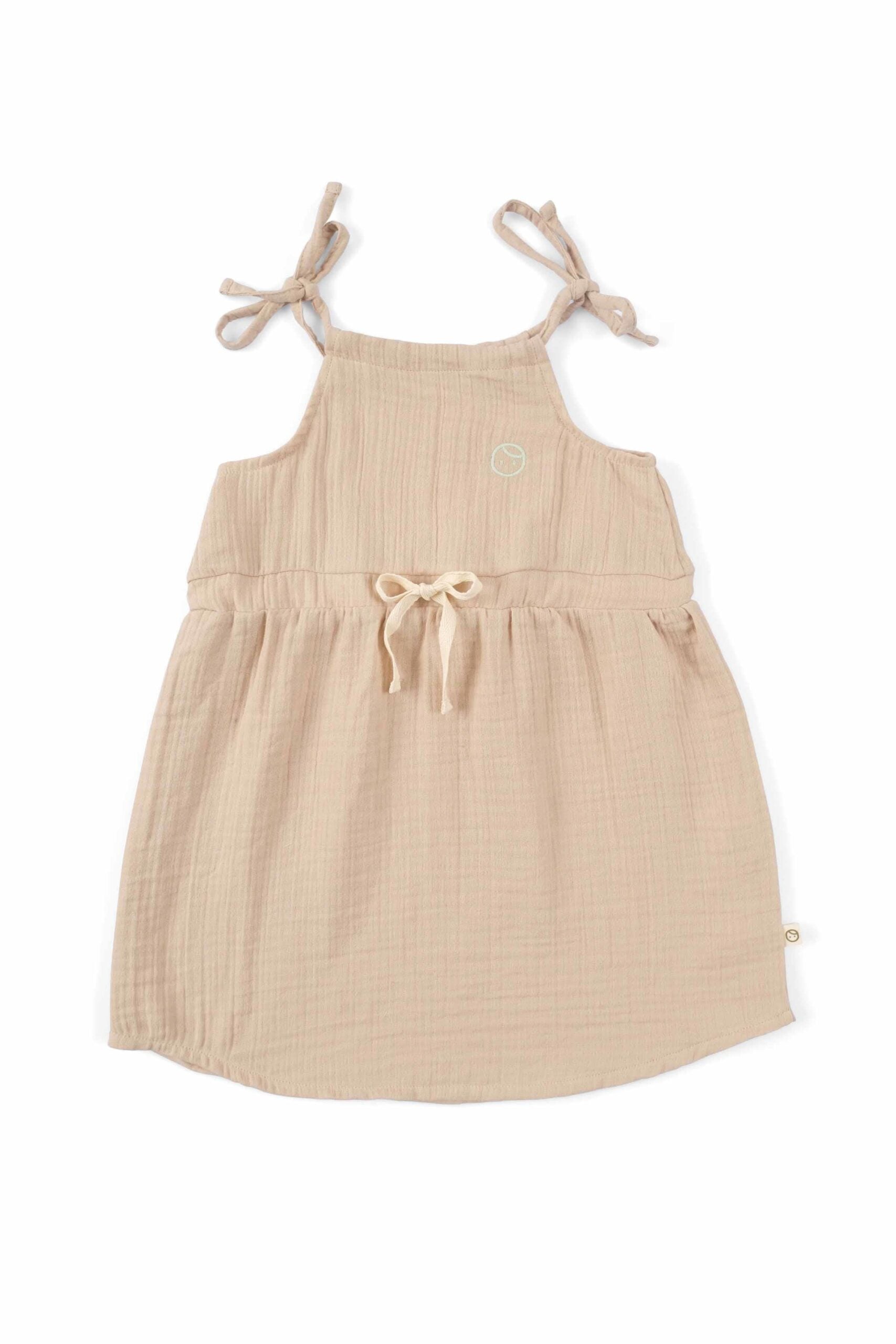 Organic Cotton Muslin Dress with Straps in Beige - Comfortable and Chic