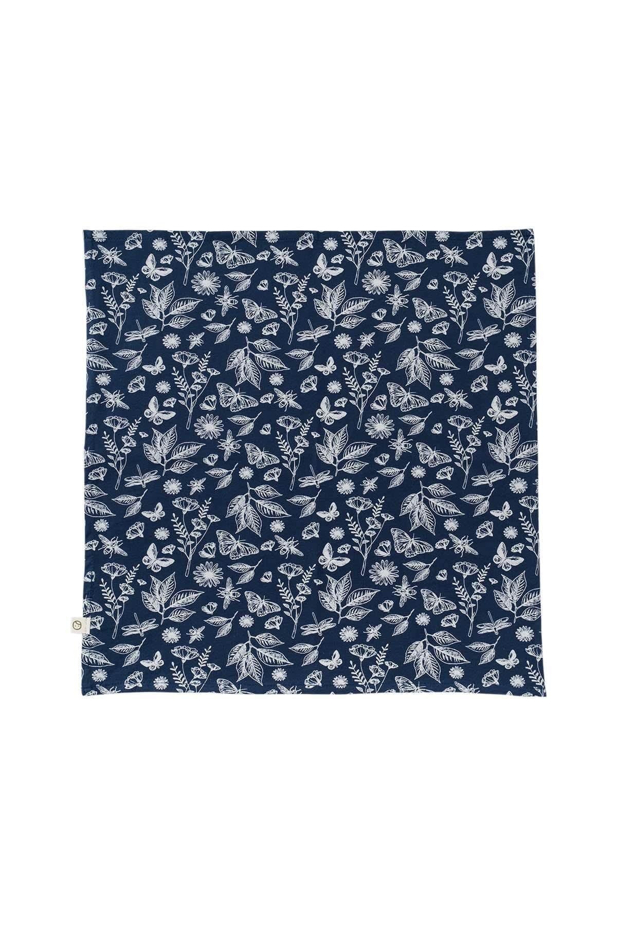 Organic Cotton Scarf Bandana in Navy Blue with Print - Soft and Versatile