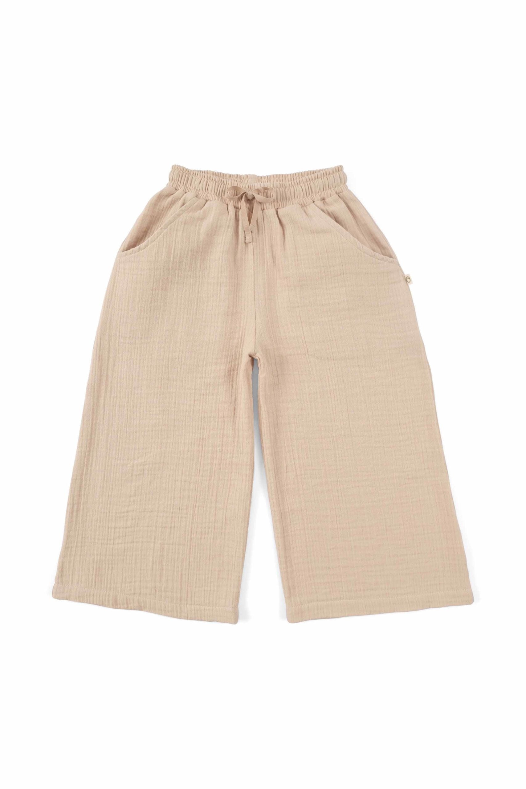 Organic Cotton Muslin Palazzo Pants in Beige - Soft and Stylish