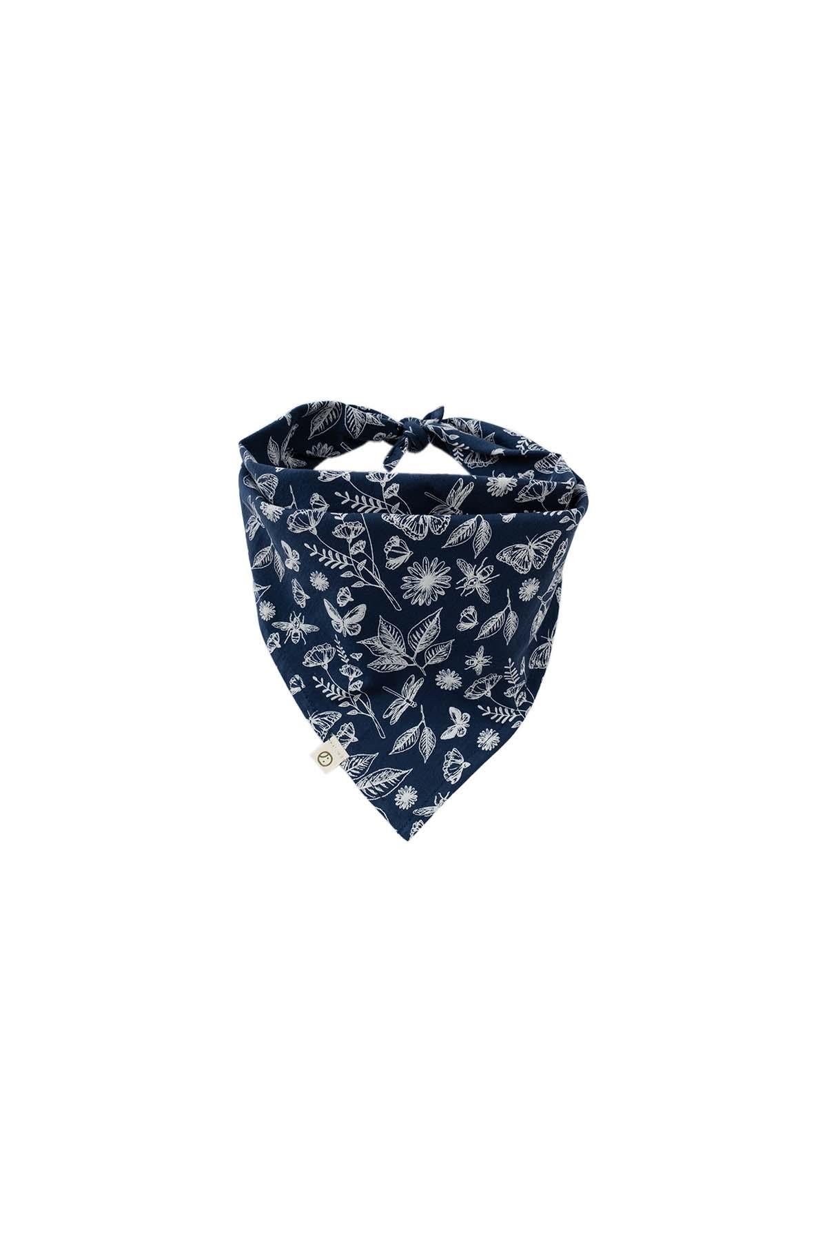 Organic Cotton Scarf Bandana in Navy Blue with Print - Soft and Versatile