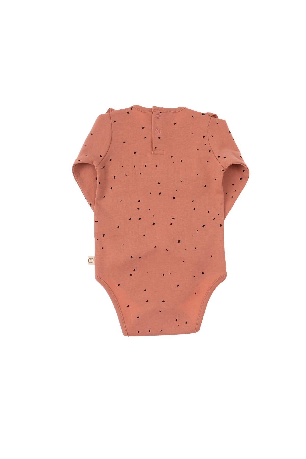 Long Sleeve Quilted Ruffle Organic Cotton Bodysuit - Pink Cosmos