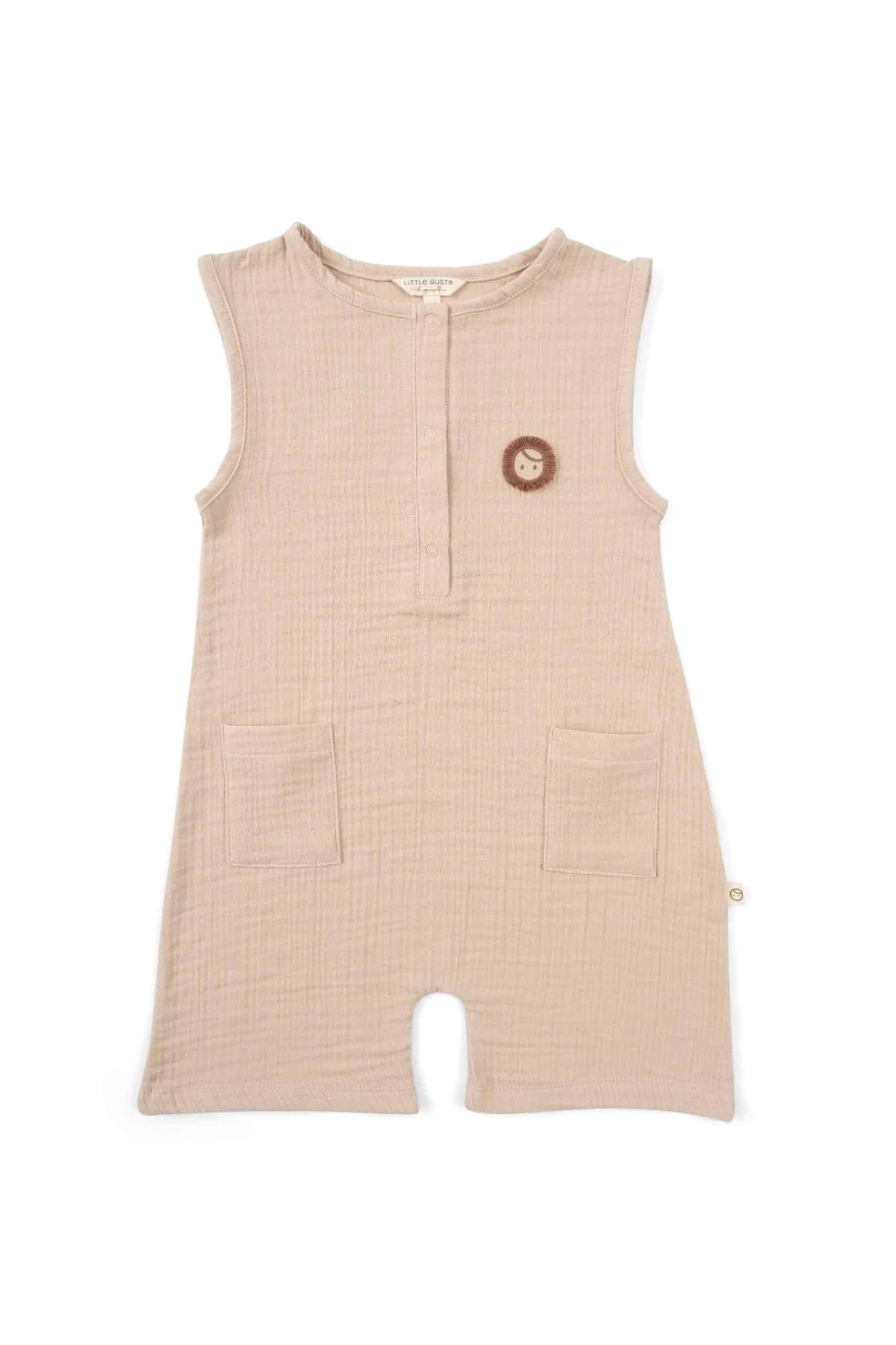 Organic Cotton Muslin Sleeveless Shorts Romper - Beige | Soft & Lightweight for Babies